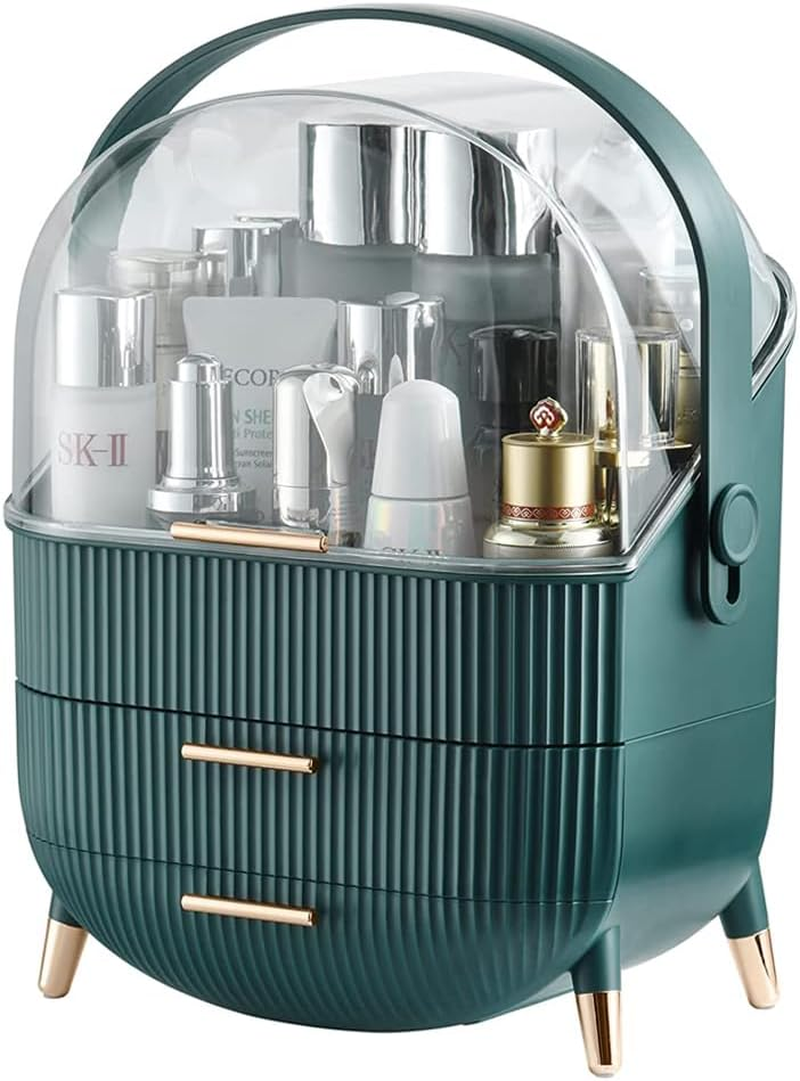 Kiiss Makeup Storage Organizer,Cosmetics Display Case with 2-Layer Storage Box and Transparent Cover, Portable Cosmetics Storage Box, Bedroom Vanity Desk (White)