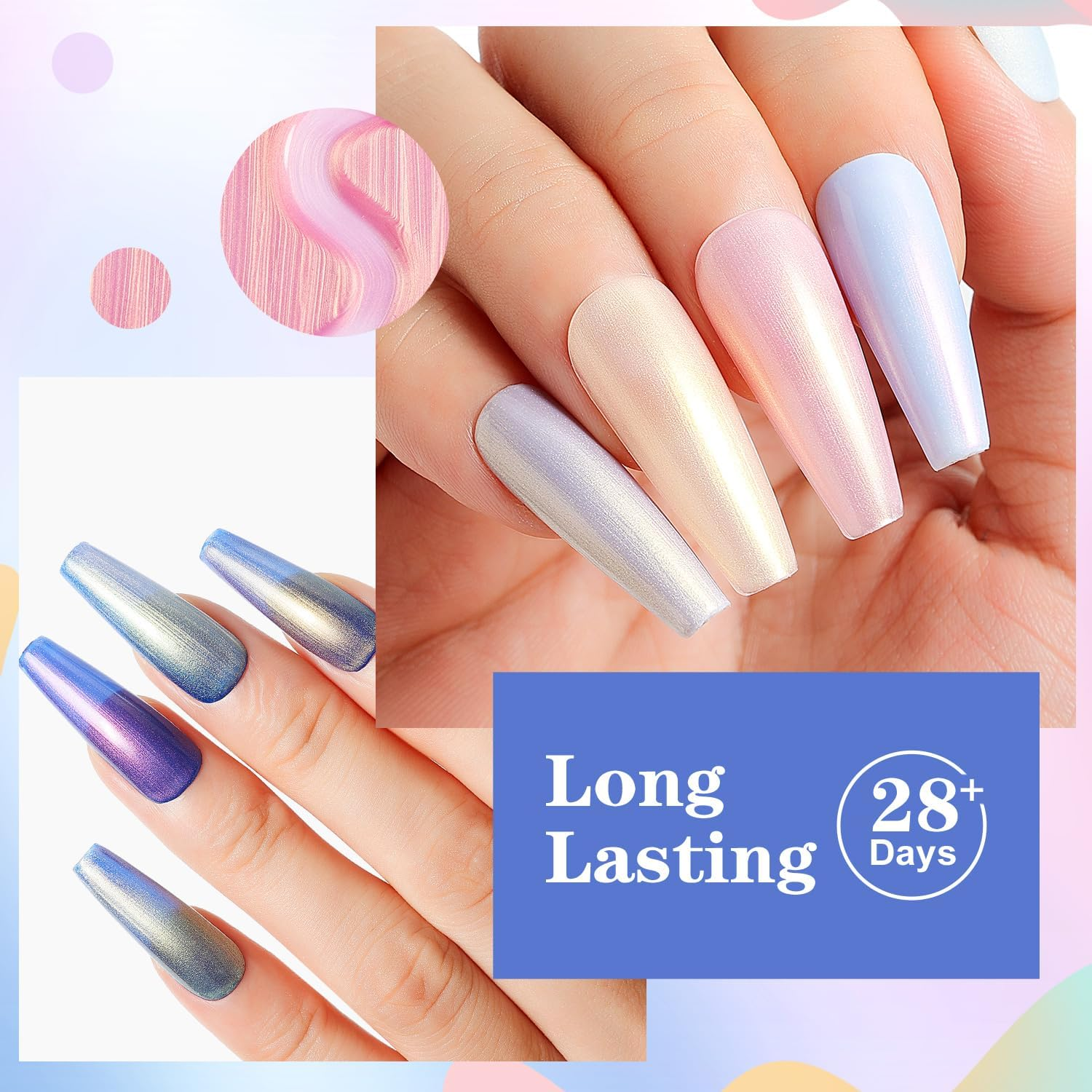 AIMEILI Hema Free Gel Nail Polish Pearl Top Coat 6 Color Set, Cruelty Free, Vegan, 2 in 1 Pearlescent Glitter Glossy Shiny No Wipe Gel Top Coat image number 6