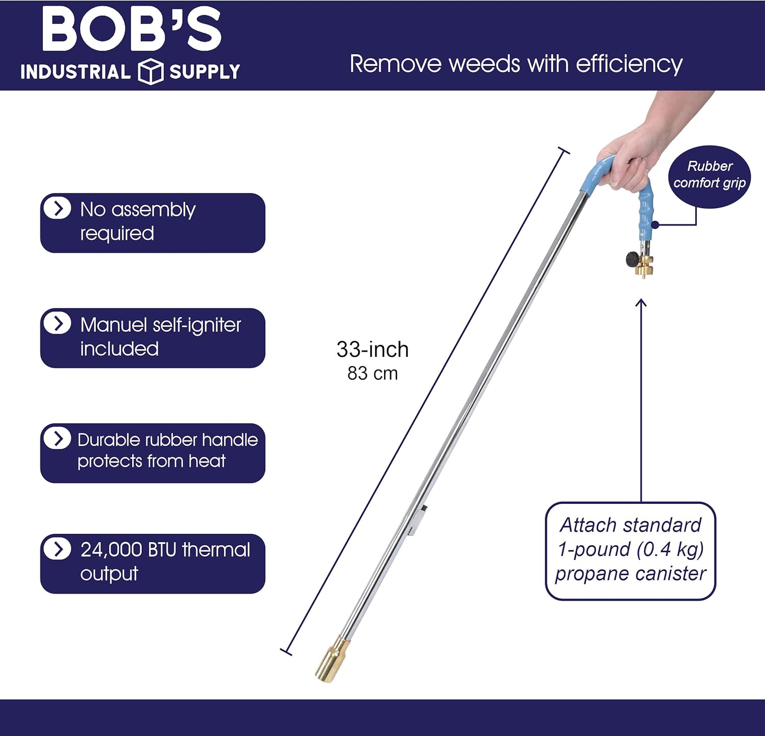 Bisupply Weed Burner Stick, 33In - 24,000 Self-Igniting Propane Weed Burner Landscaping Garden Flaming Torch Weeder image number 1