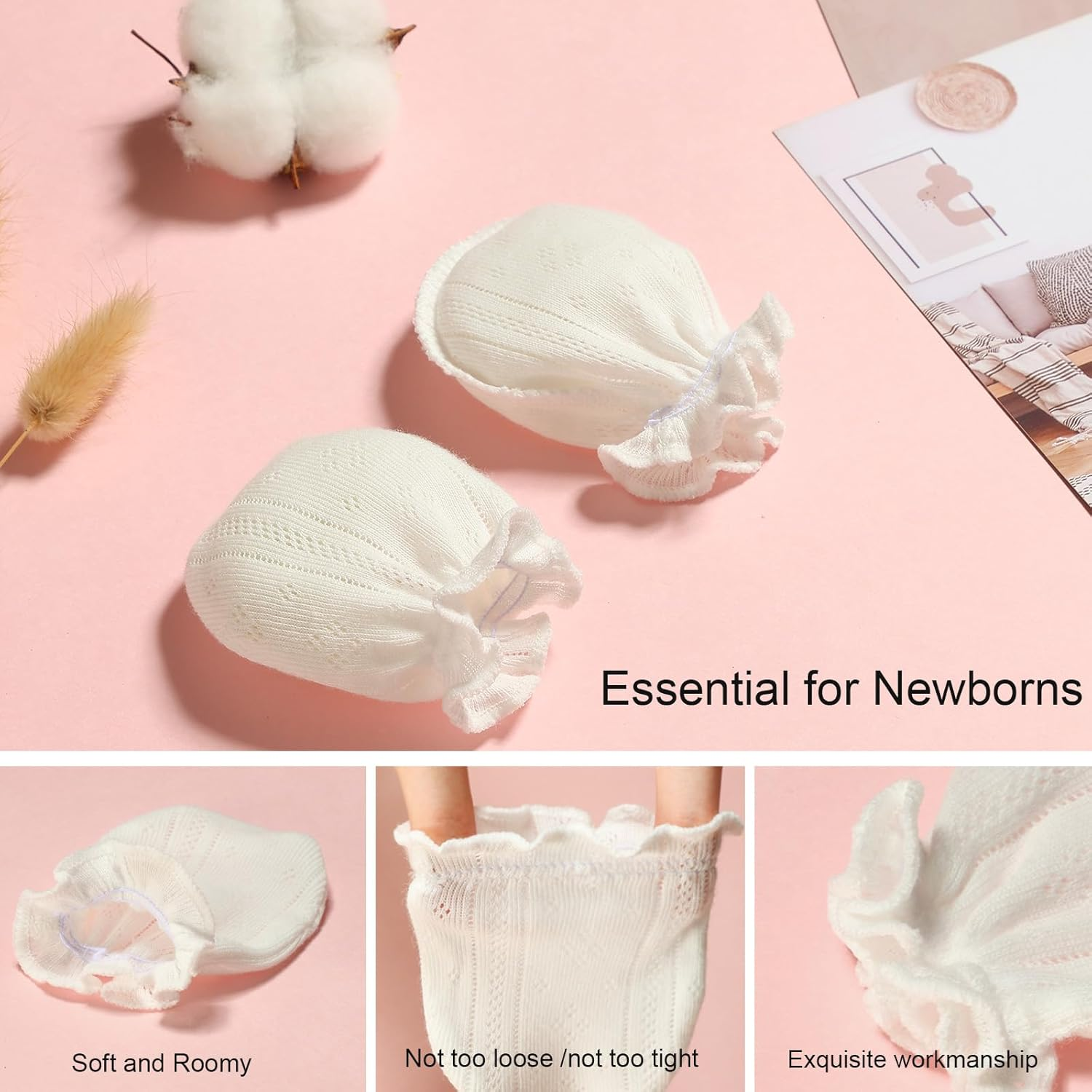 MOMSMENU Newborn Mittens No Scratch 100% Cotton Mitts Baby Mittens 0-6Months 5 Packs image number 3
