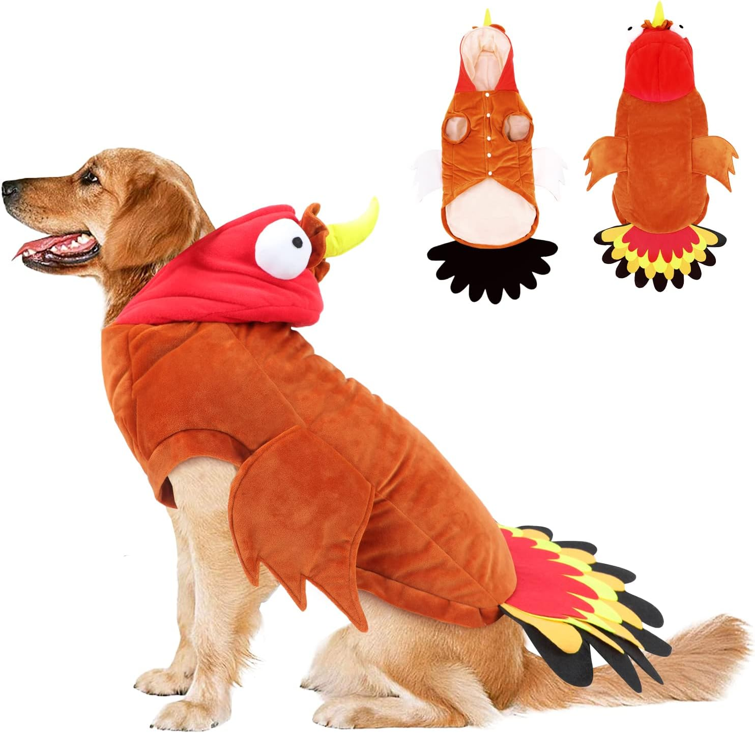 BWOGUE Large Dog Turkey Costume,Dog Thanksgiving Costume Winter Warm Pet Clothes Apparel for Thanksgiving Cosplay Dress up Fit for Medium to Large Dogs image number 3