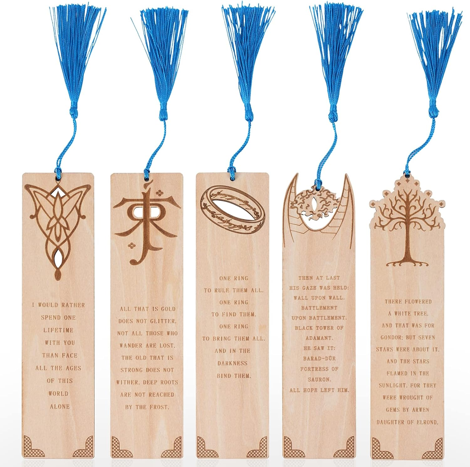 5 Pieces LOTRS Bookmark for Men & Women, Lord of Rings Themed Hobbits Bookmarks Set with Silk Tassel, Wooden Book Markers for Reading (Ideal for Gift) image number 6