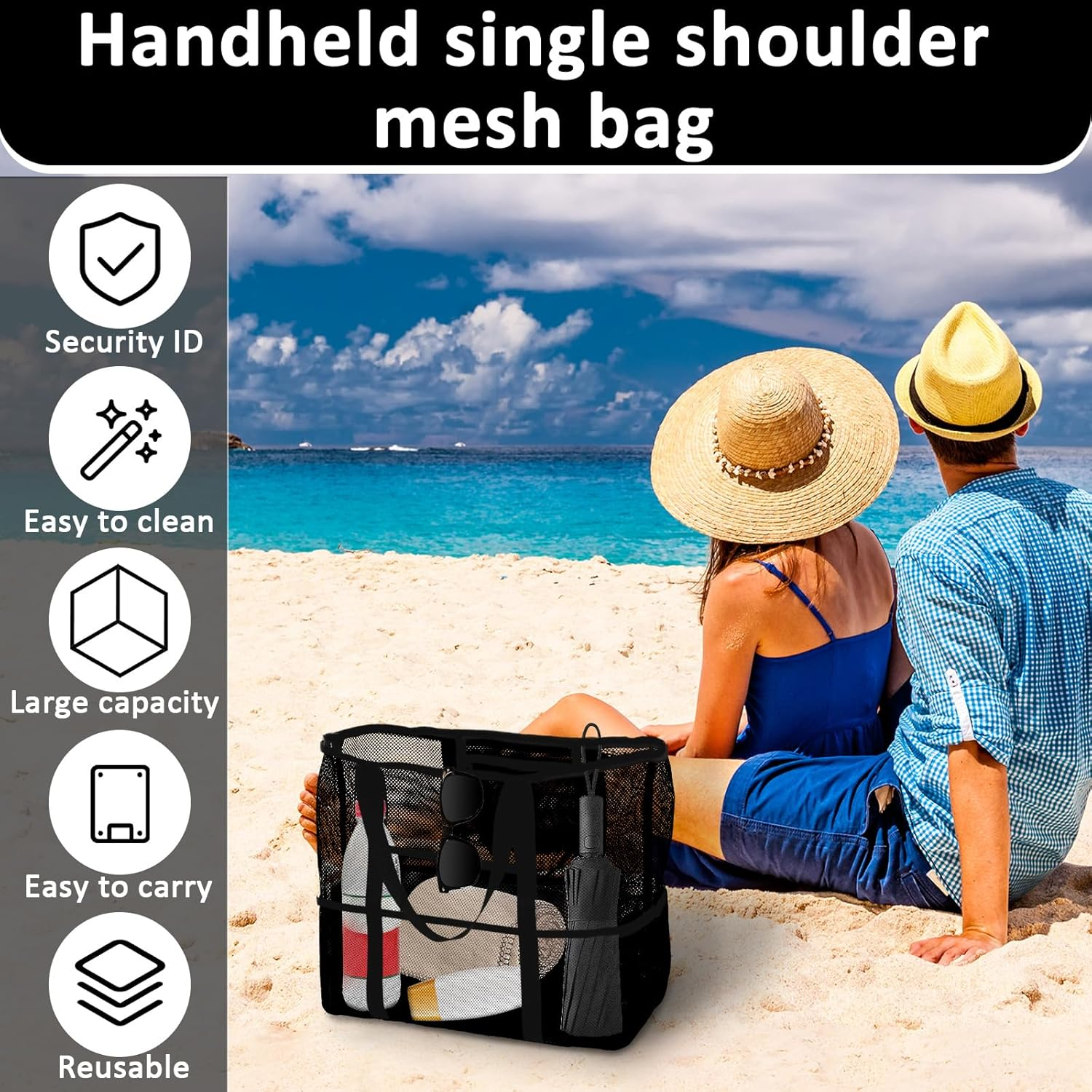 ZFLYCANP Portable Mesh Shower Bag Caddy with 8 Pockets and Handles, Toiletry Bath Organizer, Toiletry Bath Organizer for Bathroom Gym Travel Camp Beach (Black) image number 4