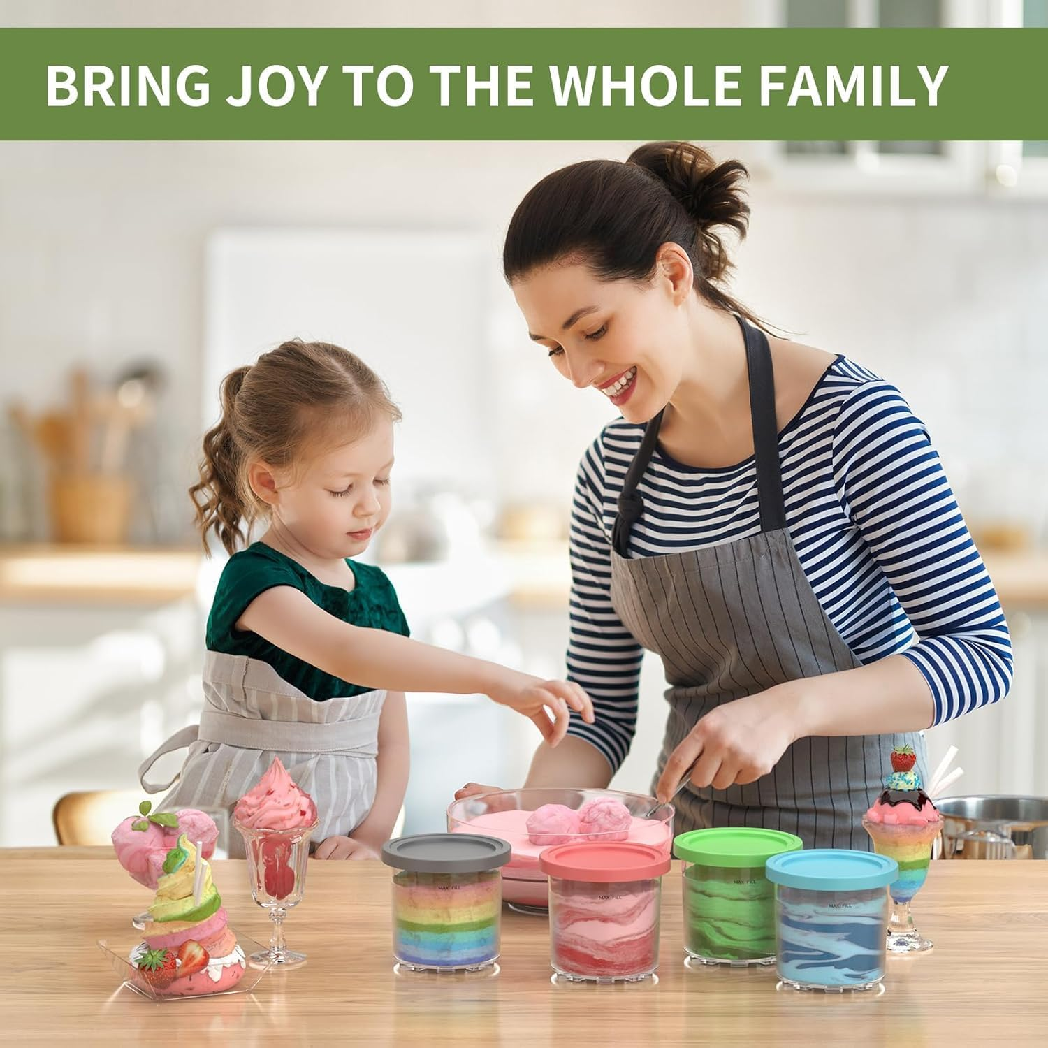 MKUCCD Creami Pints and Lids for Ninja - 4 Pack, 16 Oz Cups Compatible with NC301 NC300 NC299AMZ NC290 Series Ice Cream Maker-Dishwasher Safe, Bpa-Free, Leak Proof image number 2