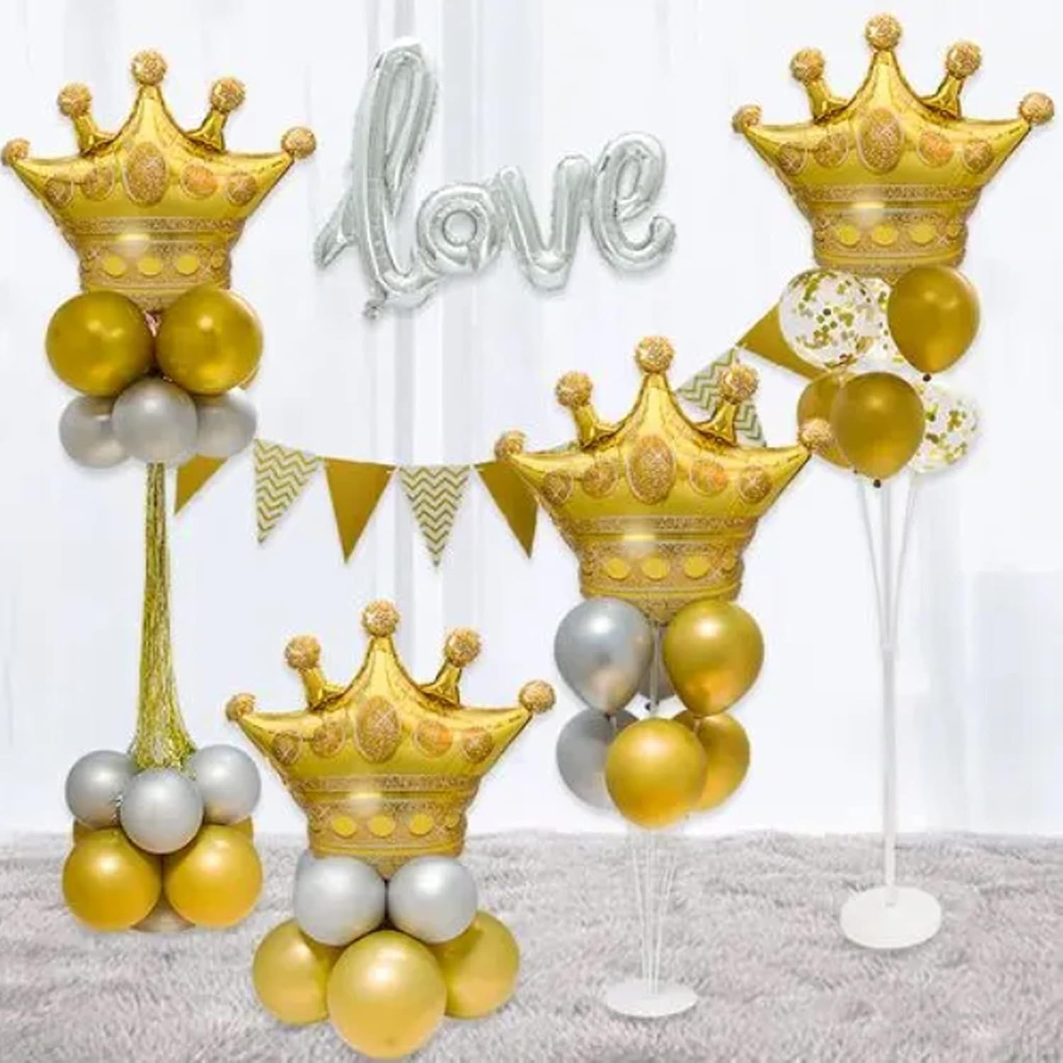 4Pcs Gold Crown Foil Balloons Decorations.Wedding Bridal Shower Marriage Engagement Party Supplies