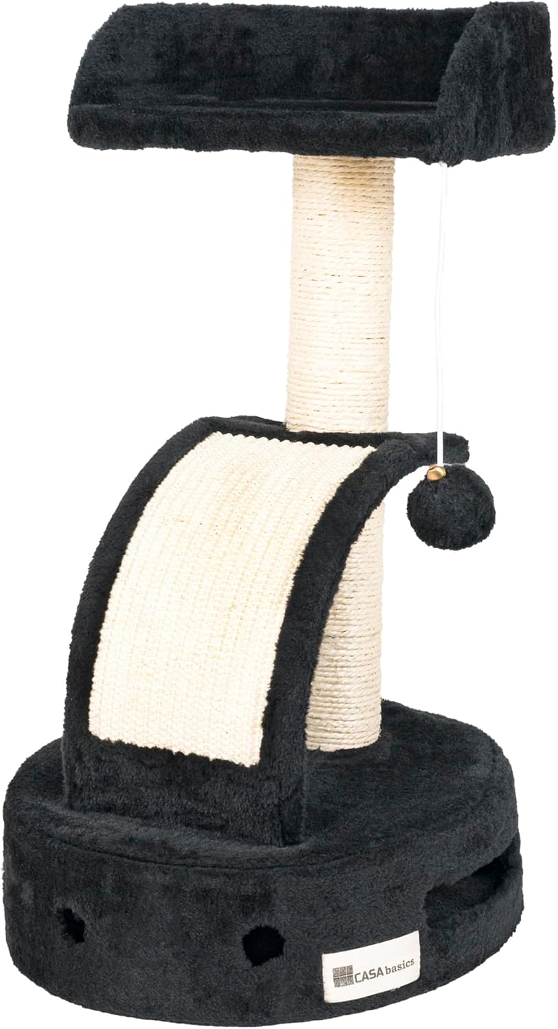 CASA Basics Cat Tree Tower, 58Cm Height, Plush Platform with Scratching Post and Dangling Ball (Beige)