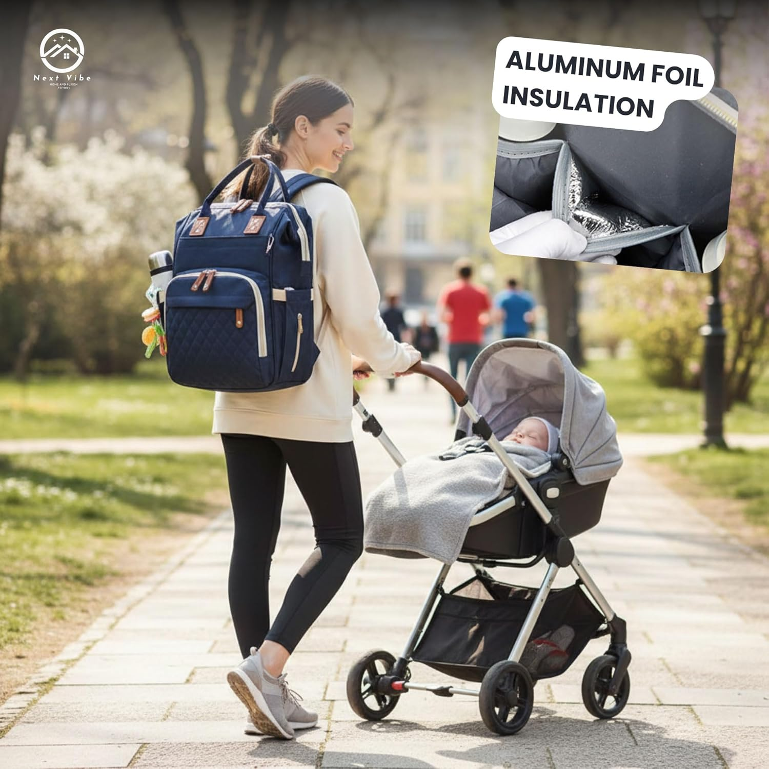 Next Vibe - (Blue) Nappy Changing Bag Baby Care Backpack with Multiple Pockets &ndash; Large Capacity Travel Diaper Bag for Mom & Dad &ndash; Waterproof, Stylish, and Durable Baby Essentials Organizer image number 5