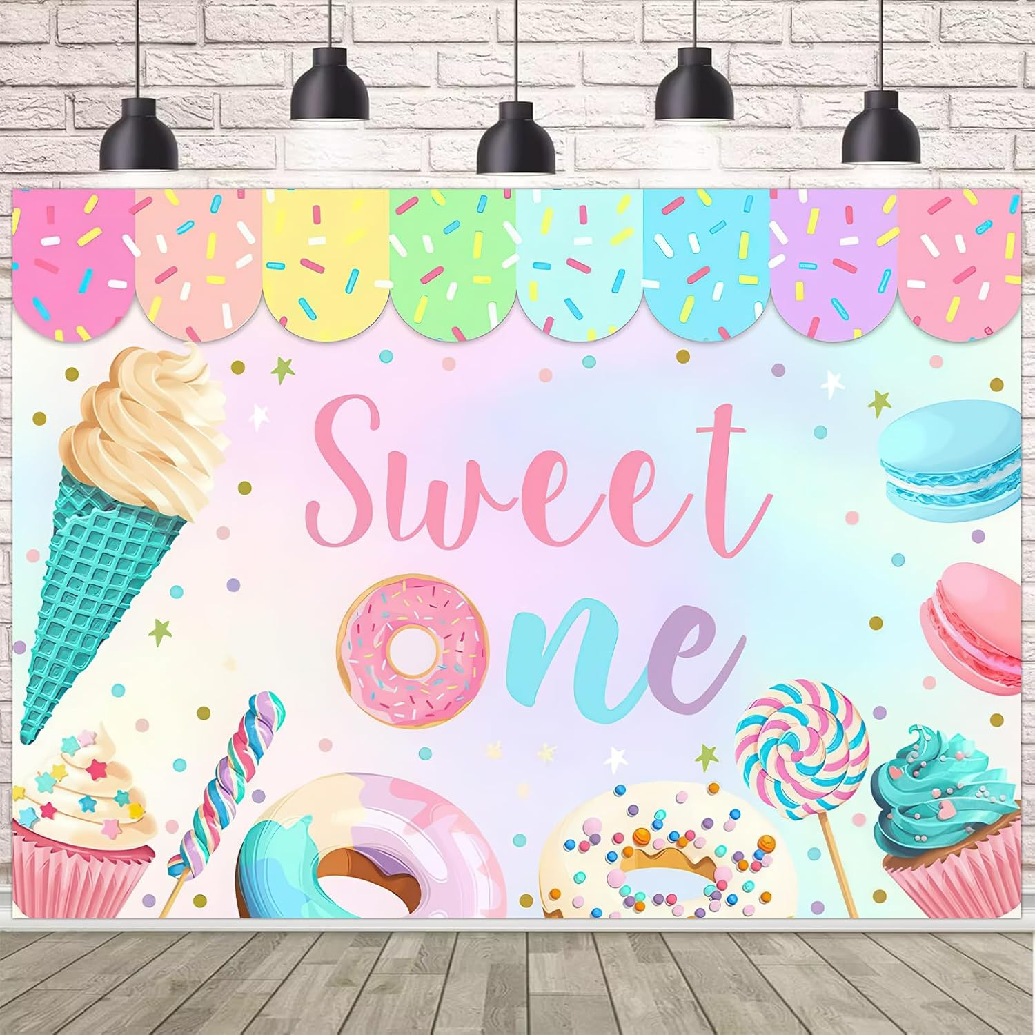 Bicuces Ice Cream Backdrop Ice Cream Party Decorations Sweet One Backdrop Sundae Happy Birthday Banner Summer Photo Booth Photography Background for Sprinkles Birthday Decorations image number 3