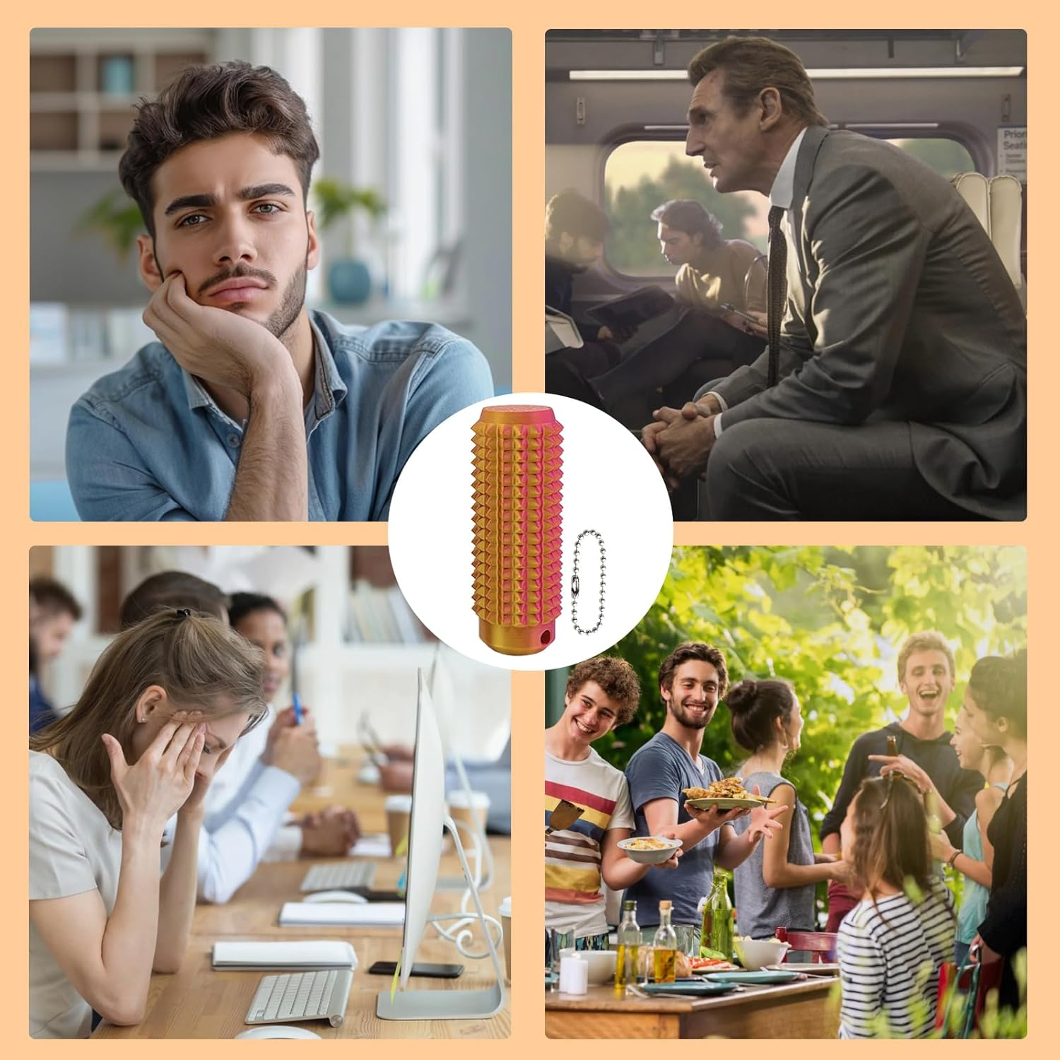 Little Ouchies Fidget, Pocket Mini Fidget Toy for Adults, Pain Stim Fidget,Spiky Grippie Stim Keychain for Anxiety Relief Positive 2Pcs (Blue Green+Red Gold) image number 6