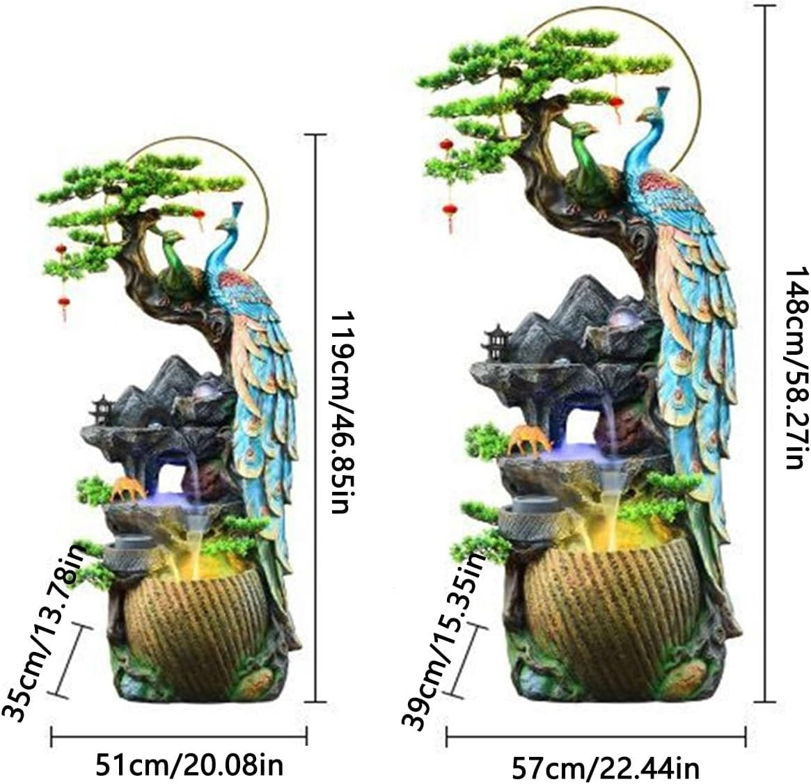 Outdoor Fountain Water Fountain Decor, Peacock with LED Glass Color Changing Globe, for Home/Office, Living Room Decorative Fountains(Medium) image number 3