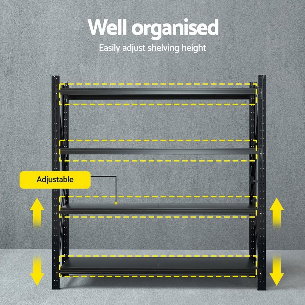 GIANTZ 2Mx2M Garage Shelving, Heavy Duty Steel Storage Shelves, Warehouse Rack Pallet Racking Shelving Unit with 200KG Capacity per Tier, Black - Black 2Pcs image number 6