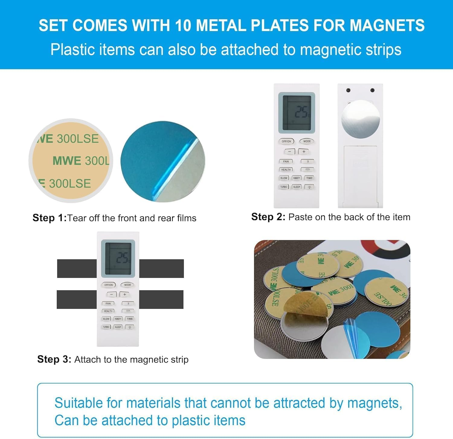 Magnetic Strips Adhesive Backing Magnet : Heavy Duty Sticky Magnet for DIY Projects - 10 Pack with Metal Plates - Cut to Shape - Strong Hold & Durable Ideal for Tool Racks (10Pcs) (6&times;1Inch &times;10Pcs) image number 4