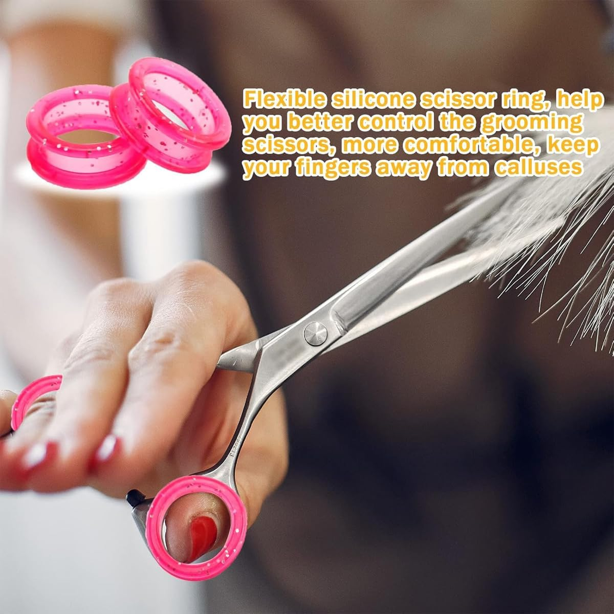 16PCS Silicone Scissors Ring Cover, Anti-Slip Finger Protection for Beauty and Pet Grooming Shears, Colourful and Shiny Non-Slip Finger Rings for Comfortable Grip, 8 Colours Included image number 6