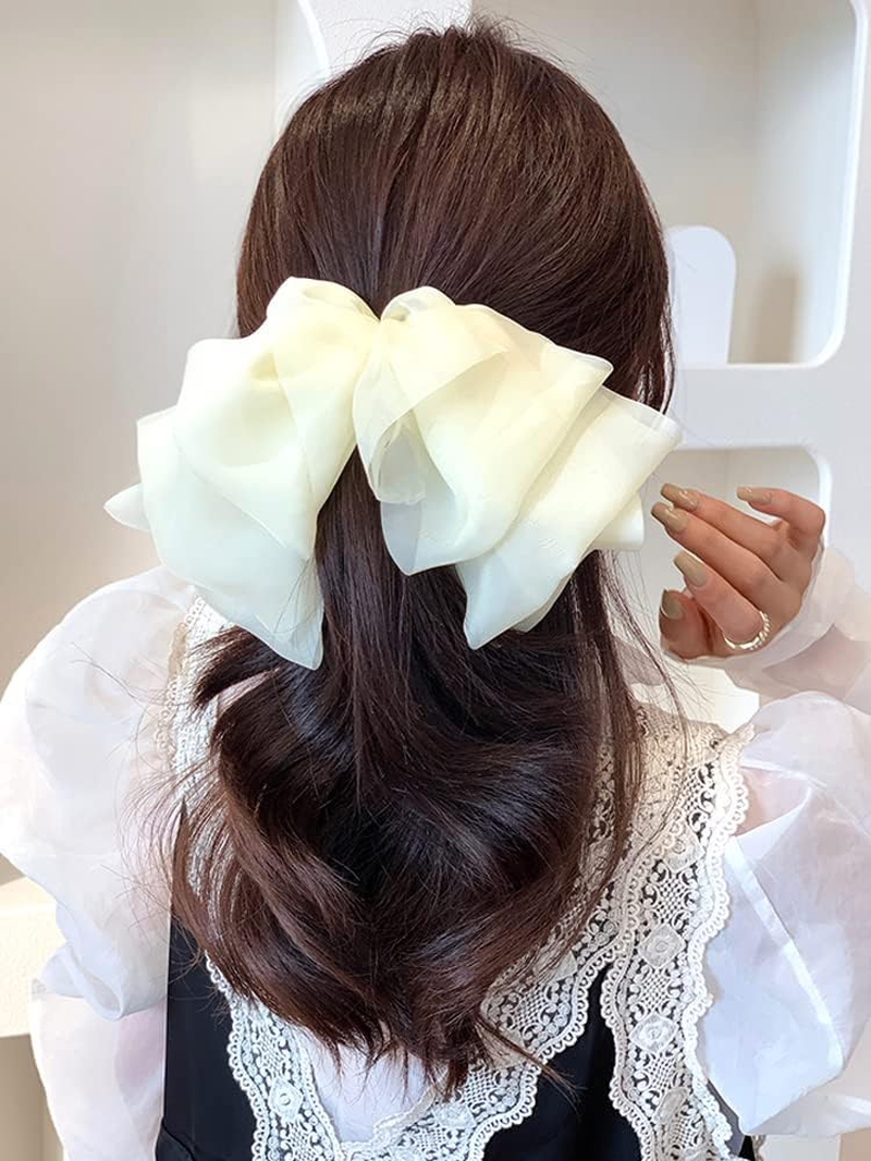 Duories Large Hair Bows Clip Hair Clips for Women Girls Women Chiffon Tulle Bows Hair Bow Large Hair Clips Hair Bow Hair Accessories for Wedding Party Everyday Wear Violet
