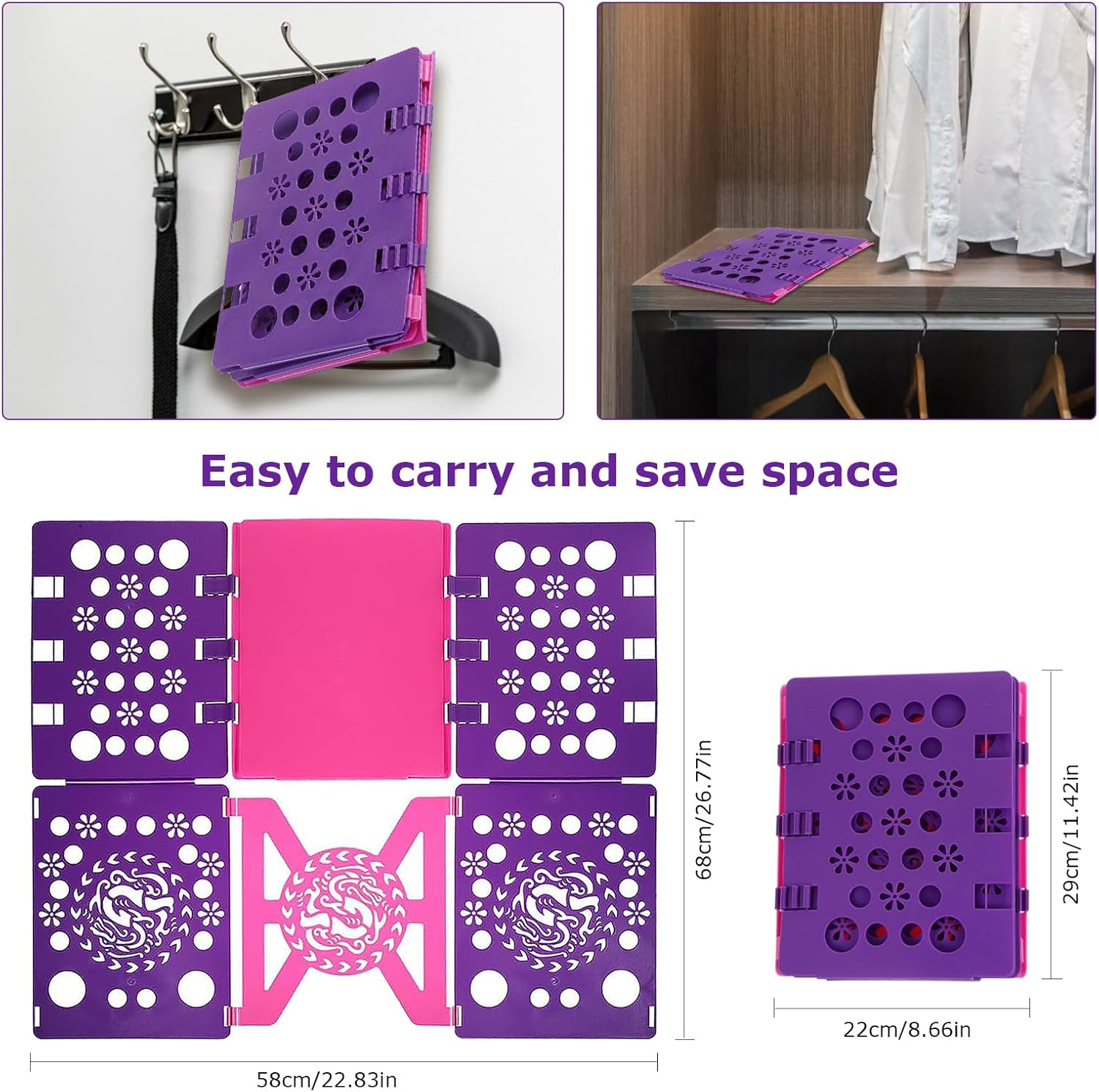 Lenamos T-Shirt Folding Board T Shirts Clothes Folder Durable Plastic Laundry Folders Folding Boards Helper and Fast Laundry Folding Boards Tool for Adults and Children Kids (Purple)