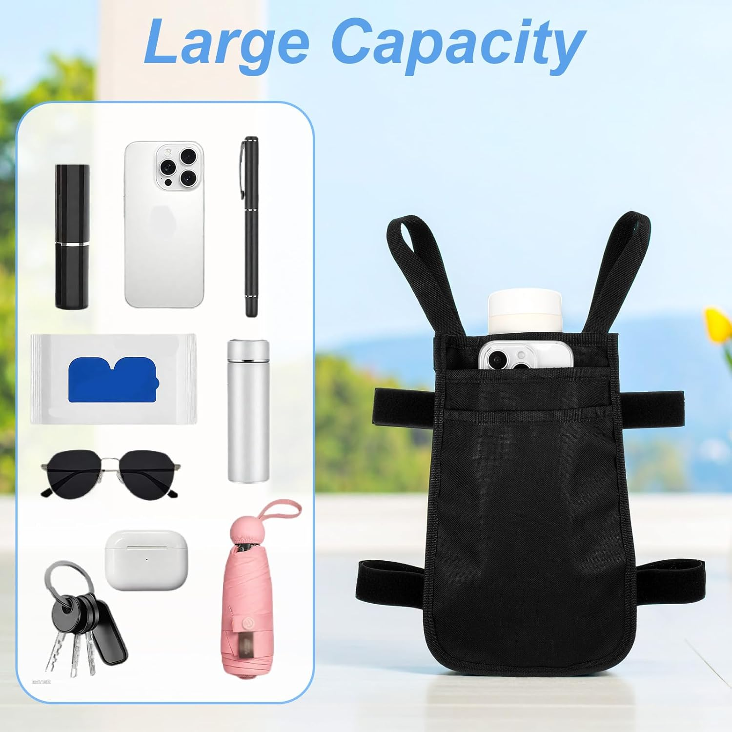 Crutch Bag, Portable Crutch Storage Organizer with 2 Pockets Lightweight Crutch Accessories Storage Pouch for Underarm Crutches Phone Wallets Keys Water Bottle Lipstick Glasses image number 1