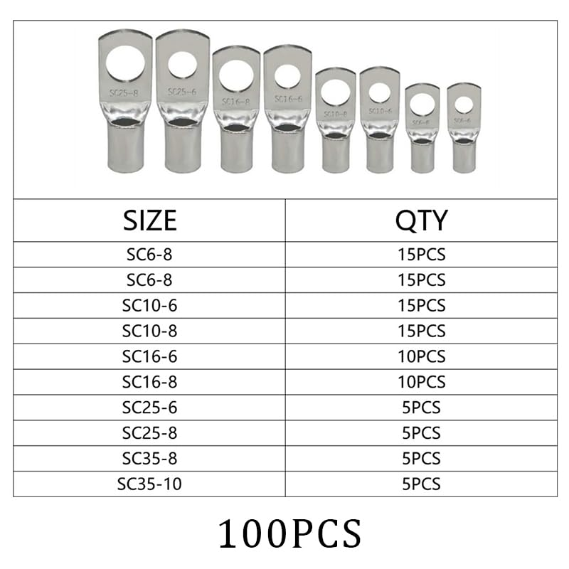 AIMALL 100/220/240Pcs 4WD Cable Lug Ring Battery Copper Tube Connector Kits Terminal Crimper, Silver Tinned Copper, for 4WD, UL Approved image number 4