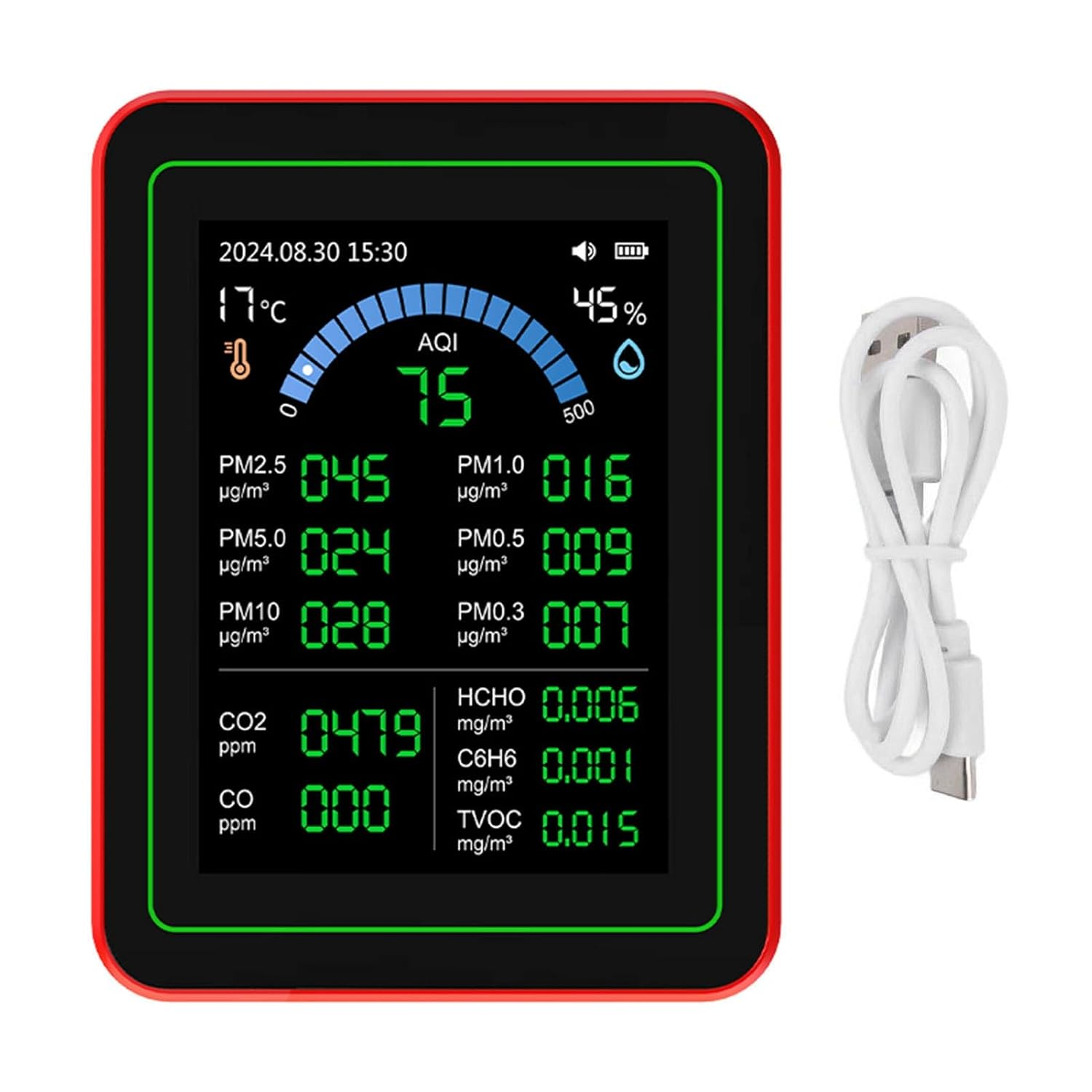 Pomya Air Quality Meter, Portable Portable Air Quality Meter Easy to Read of Precise Reading Battery Type C Cargo for the Home image number 6