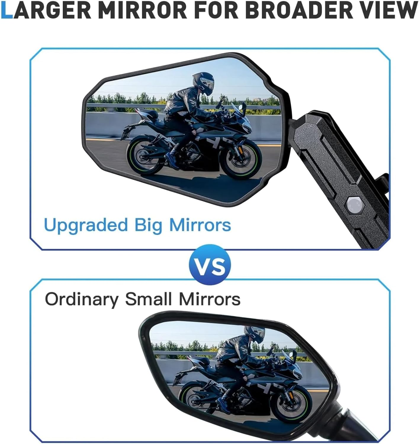 ALLWILLWELL Upgraded Heavy Duty Motorcycle Mirrors Large Lens Aluminum Bracket Shockproof Sturdy Suitable for ADV/ATV Models as Well as All Types of Motorcycles, Sports Cars and Bicycles. image number 2