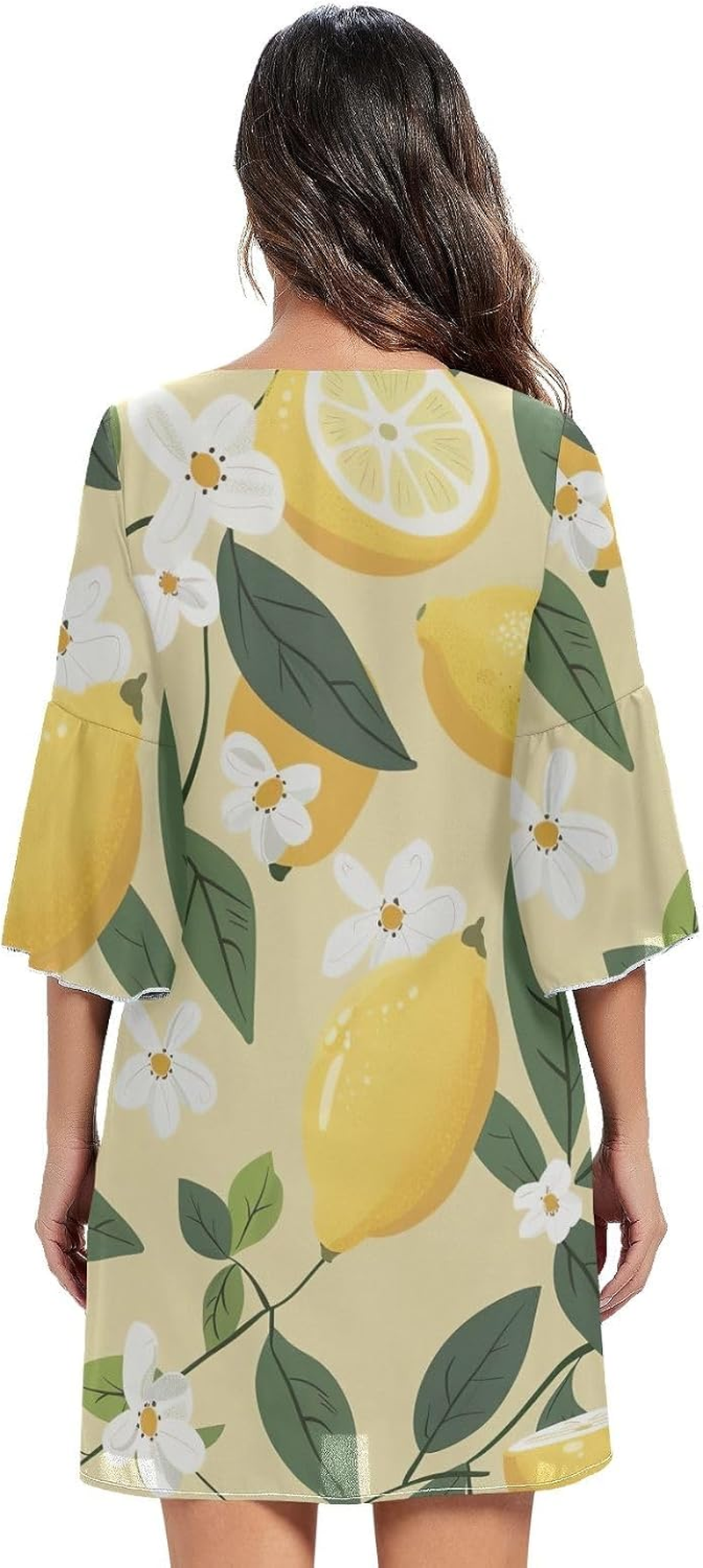Vintage Lemons Yellow Ladies Chiffon Dress Printed Line Maternity Dress S-XXL image number 2
