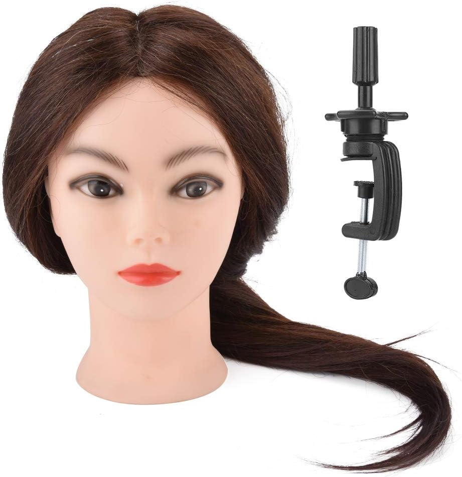 Mannequin Head with Human Hair, 20 Inch Hairdressing Model with Clamp, Styling Training Manikin Cosmetology Doll Training Head for Hairdresser Practice