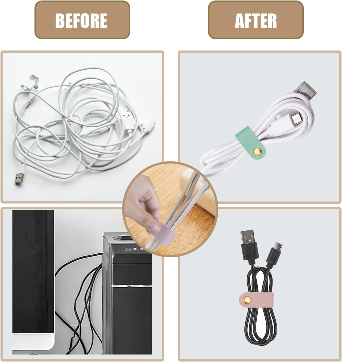 15 PCS Leather Cord Organizer, Reusable Cord Holder, Phone and Headphone Cord Organizer, Cord Holder for Travel Organizer USB Holder Cord Holder Snap Closure (Colorful) image number 6