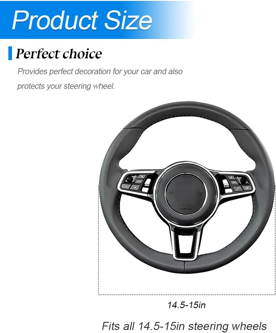 Car Steering Wheel Cover, 14.5"-15" Leather Anti-Slip Sporty Vehicle Steering Wheel Protector, Soft Breathable Auto Interior Decoration Accessories, Universal for SUV Truck Sedan (Grey) image number 4