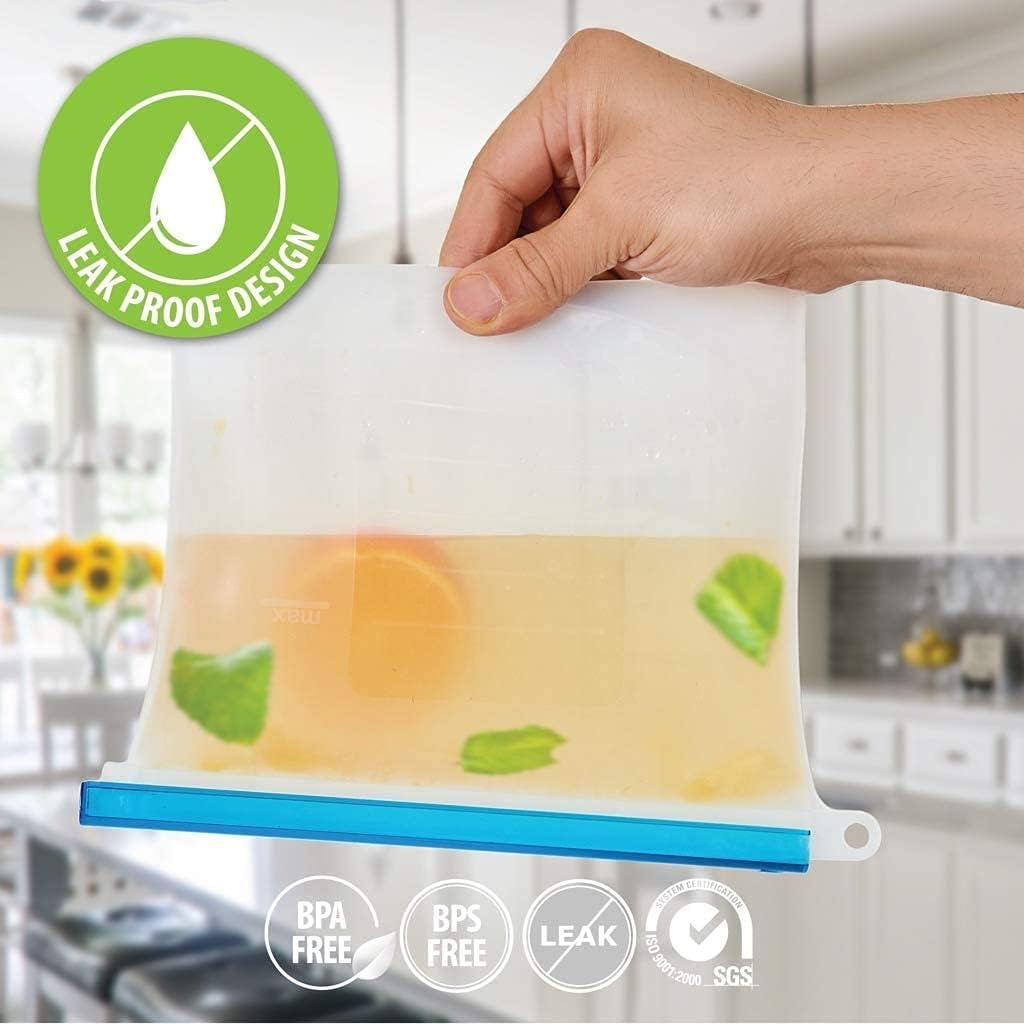 Reusable Extra Thick Silicone Food Storage Bags -3 Packs Zipper Freezer Bags for Vegetable, Fruit, Sandwich, Snack, Lunch, Liquid, Travel, Dishwasher-Safe Lunch Storage Bags image number 6