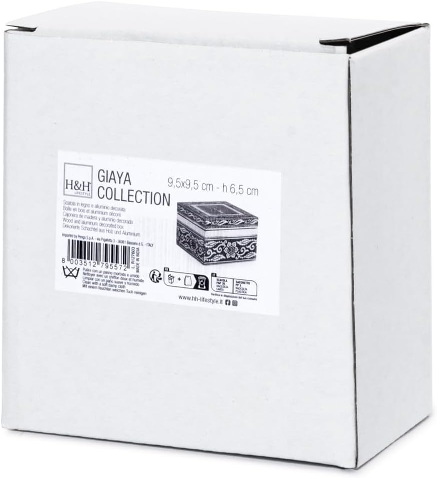 H&H Giaya Wooden and Aluminium Box, Square, 9.5 Cm