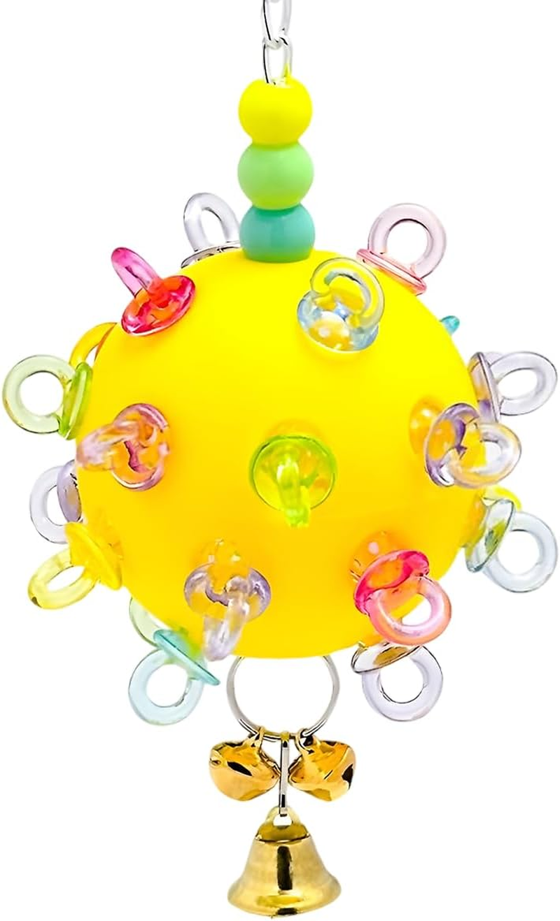 Jade Deals Parrot Bird Toy, Boredom Relief Hanging Ball with Colorful Rings & Bells, 12.99 Inches Length, Suitable for Budgerigars; Cockatiels; Sun Conures, Interactive Chewing Vent Toy