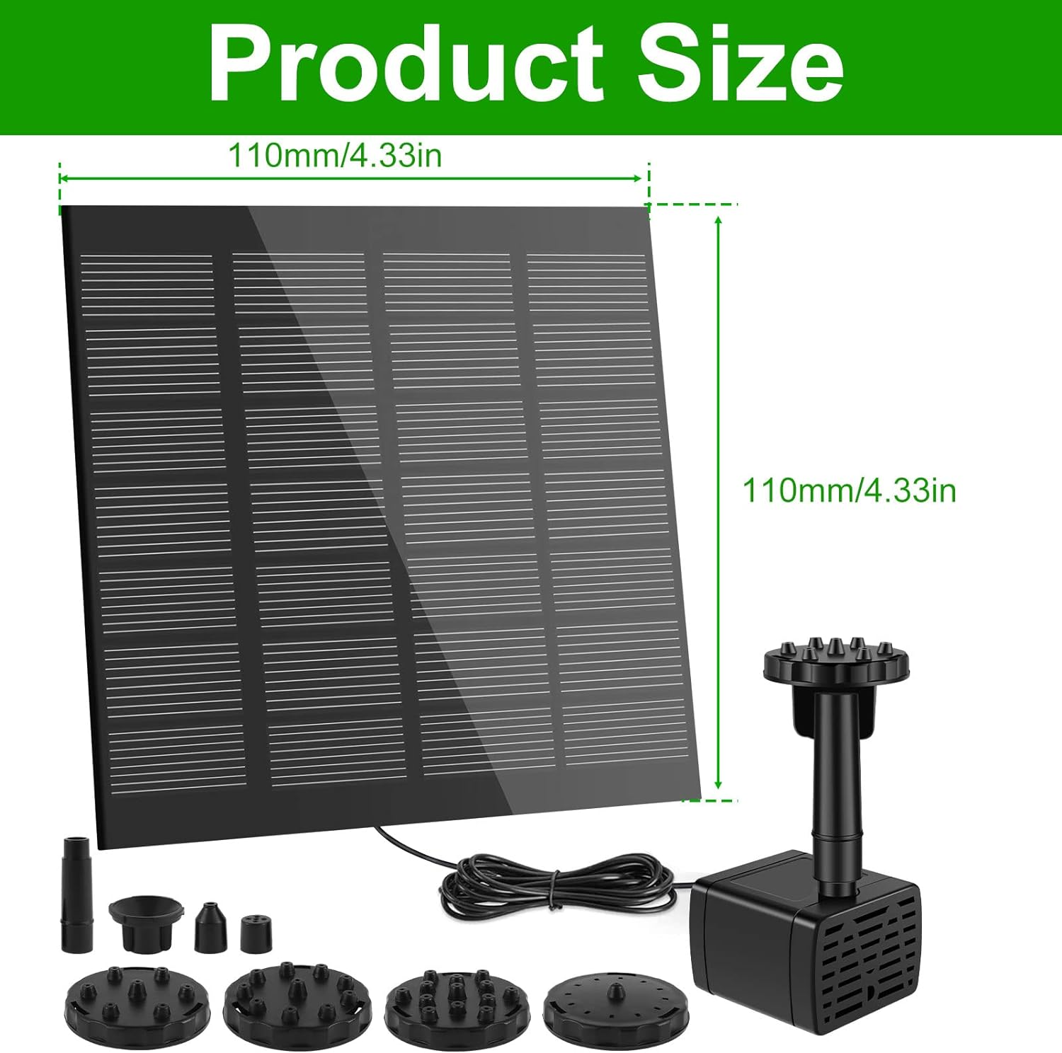 Abizarch Solar Fountain Pump Outdoor DIY Solar Water Pump Kit with 6 Nozzles Solar Water Fountain Pump with 1.5W Panel for Bird Bath Garden Ponds Backyard Pool Fish Tank Solar Pump ZHAZHAMO