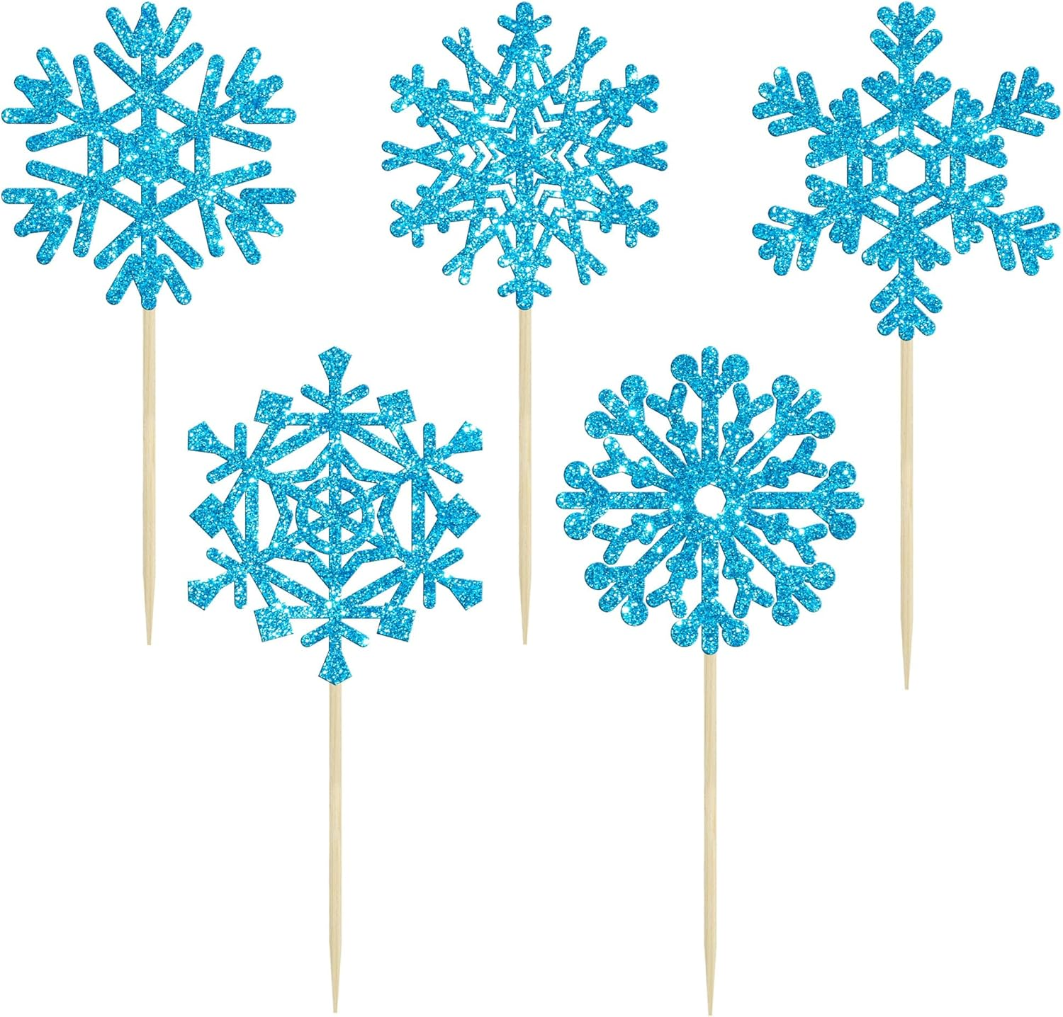 Gyufise 30Pcs Snowflake Cupcake Toppers Blue Glitter Winter Frozen Cupcake Picks Winter Wonderland Cake Decorations for Snowflake Winter Christmas Kids Birthday Party Supplies image number 6