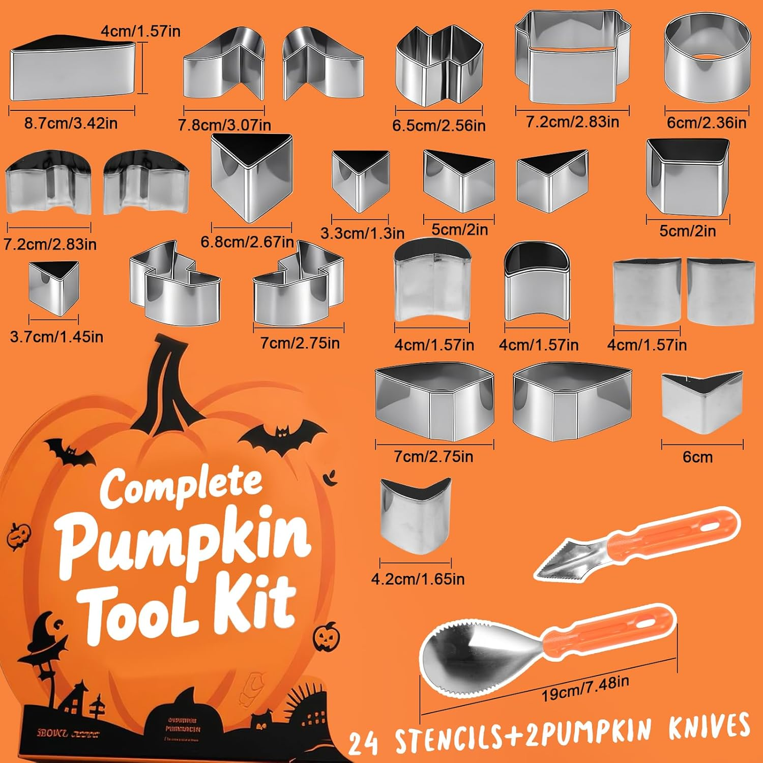 Ninonly 26PCS Halloween Pumpkin Carving Kit, Halloween Pumpkin Carving Set with 24 PCS Stainless Steel Pumpkin Carving Knife Stencils & 2 Carving Tools, Carving Tools Kit for Halloween Decoration