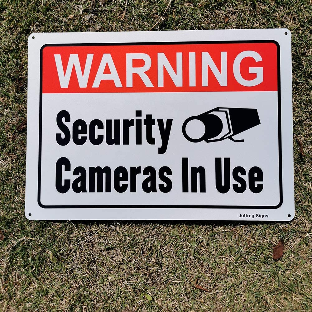 Joffreg Warning Security Cameras in Use,Video Surveillance No Trespassing Sign,18 X 25 Cm,Reflective Aluminum,Uv Protected,Weatherproof and Fade Resistant,Easy to Install,Outdoor or Indoor Use,2 Pack image number 1
