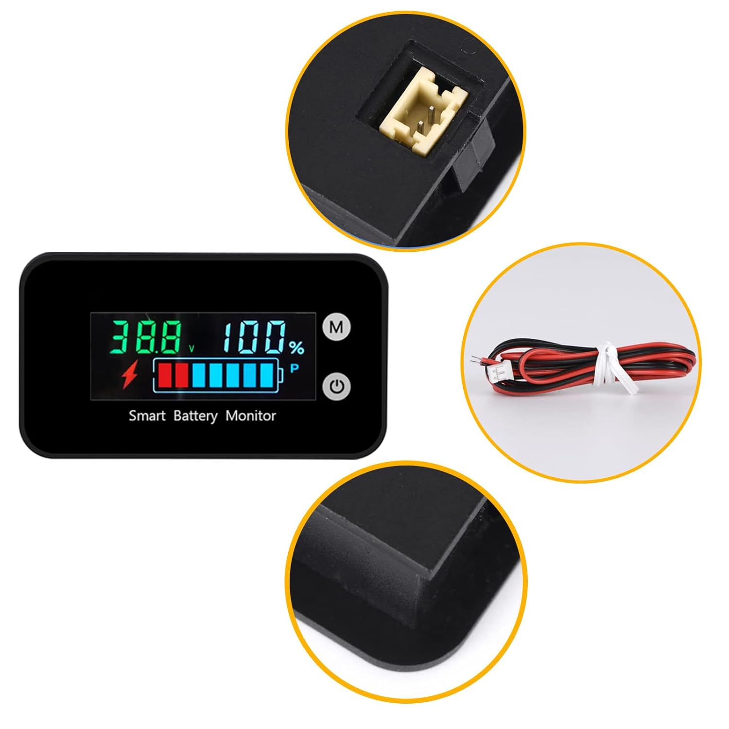 Upgrade IPX7 Waterproof Battery Monitor, 12V 24V 36V 48V 60V 72V Digital Display Battery Capacity Tester with Buzzer Alarm and Temperature for Car, Golf Cart, RV, Boat image number 5