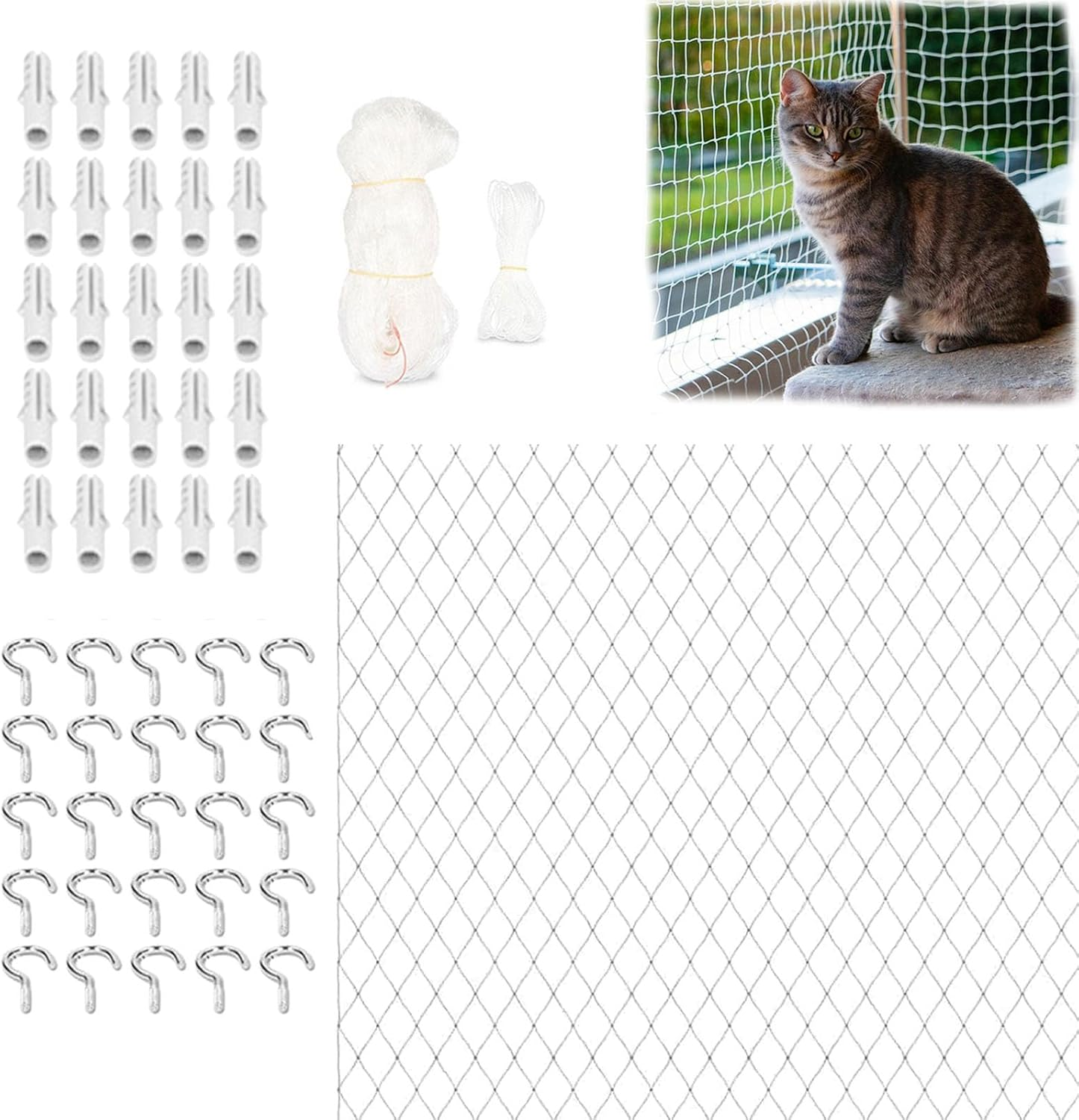 Transparent Balcony Cat Net, Cat Protection Net Made of Transparent Nylon, Cat Grid Balcony, 3 X 4 M, Cat Net for Balcony, No Drilling, Cat Net Wire Reinforced, for Balcony, Patio image number 5