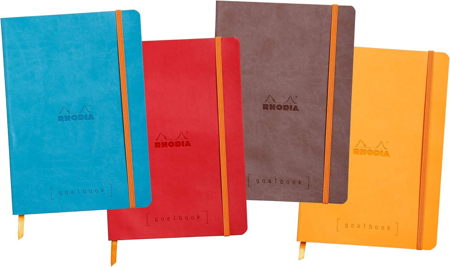 RHODIA 117755C - Soft Notebook Bullet Journal Goalbook Orange - A5 - Dotted Dot - 240 Pages - 90G Ivory Clairefontaine Paper - 2 Ribbons, Elastic Closure - Faux Leather Cover