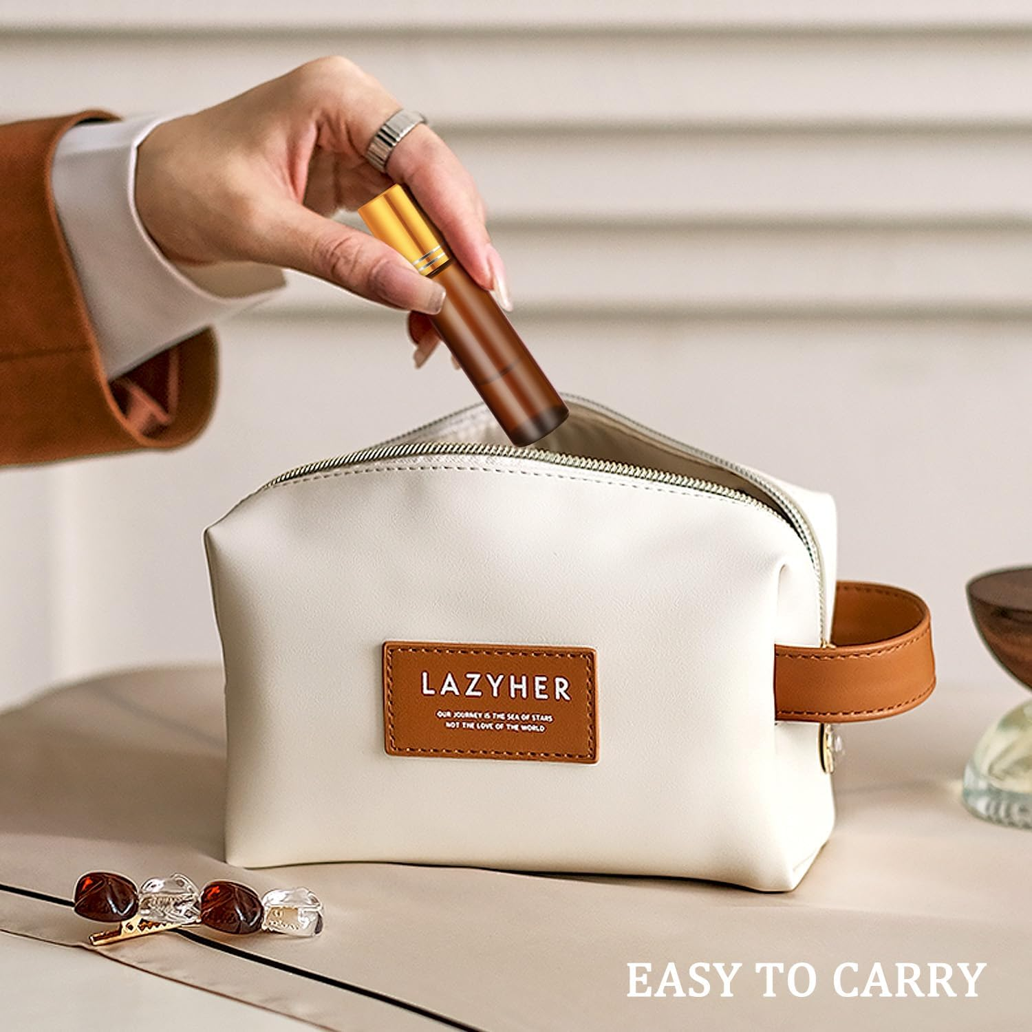 4 Pack, Essential Oil Roller Bottles, Amber Glass Roller Balls for Essential Oils, 10Ml Empty Rollerball Bottles for Travel Refillable Roll on Perfume Bottles with Caps image number 6