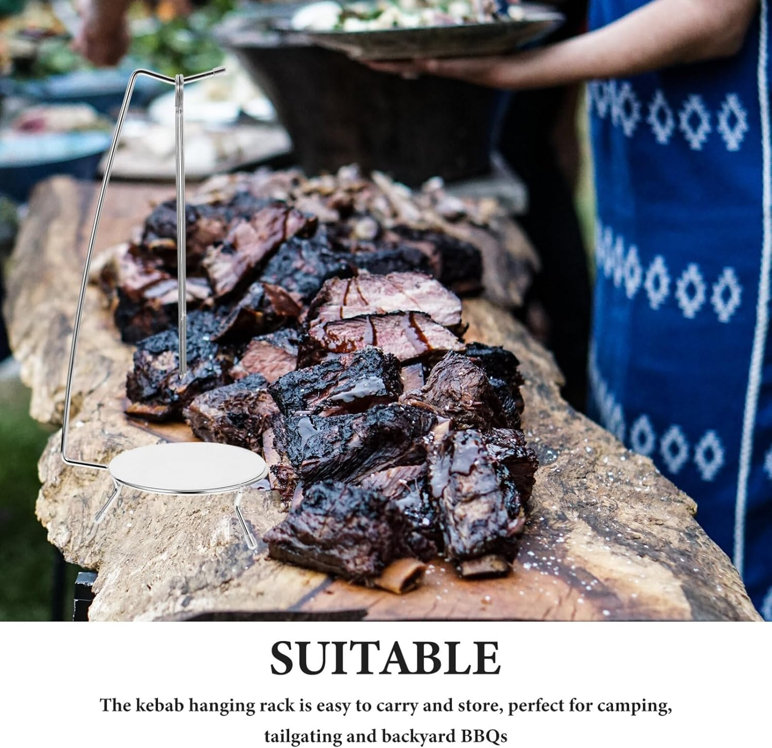 PRETYZOOM Kebabs Hanger Skewer Stand with 2 Skewers Skewer Holder Grill Vertical Stand Kebabs Skewer Barbecue Hanging Rack Brazilian BBQ Accessories