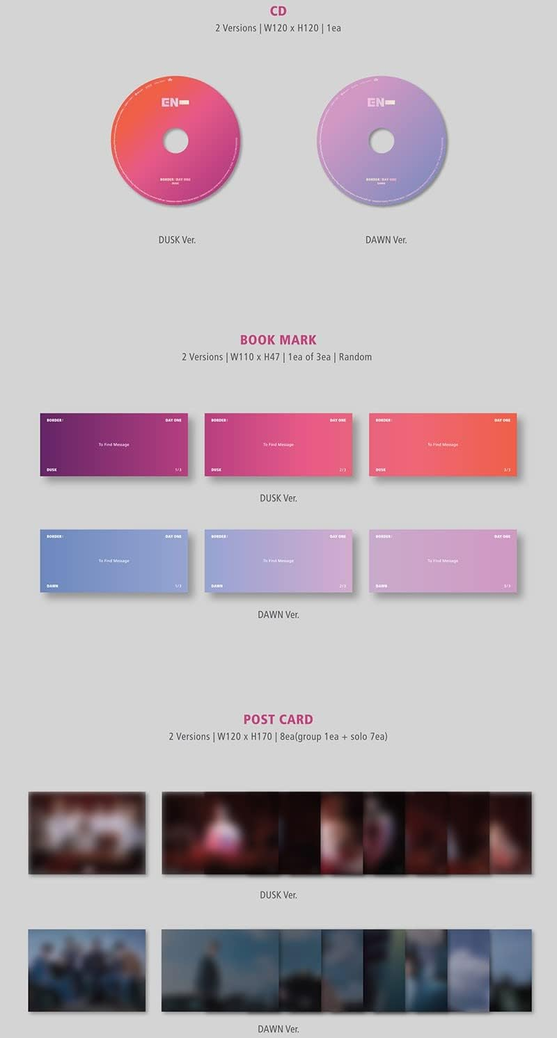 Enhypen Border : Day One 1St Mini Album Dusk Version Cd+136P Photobook+Clear Story Cover+1P Bookmark+2P Photocard+1P Postcard+Message Photocard Set+Tracking Kpop Sealed