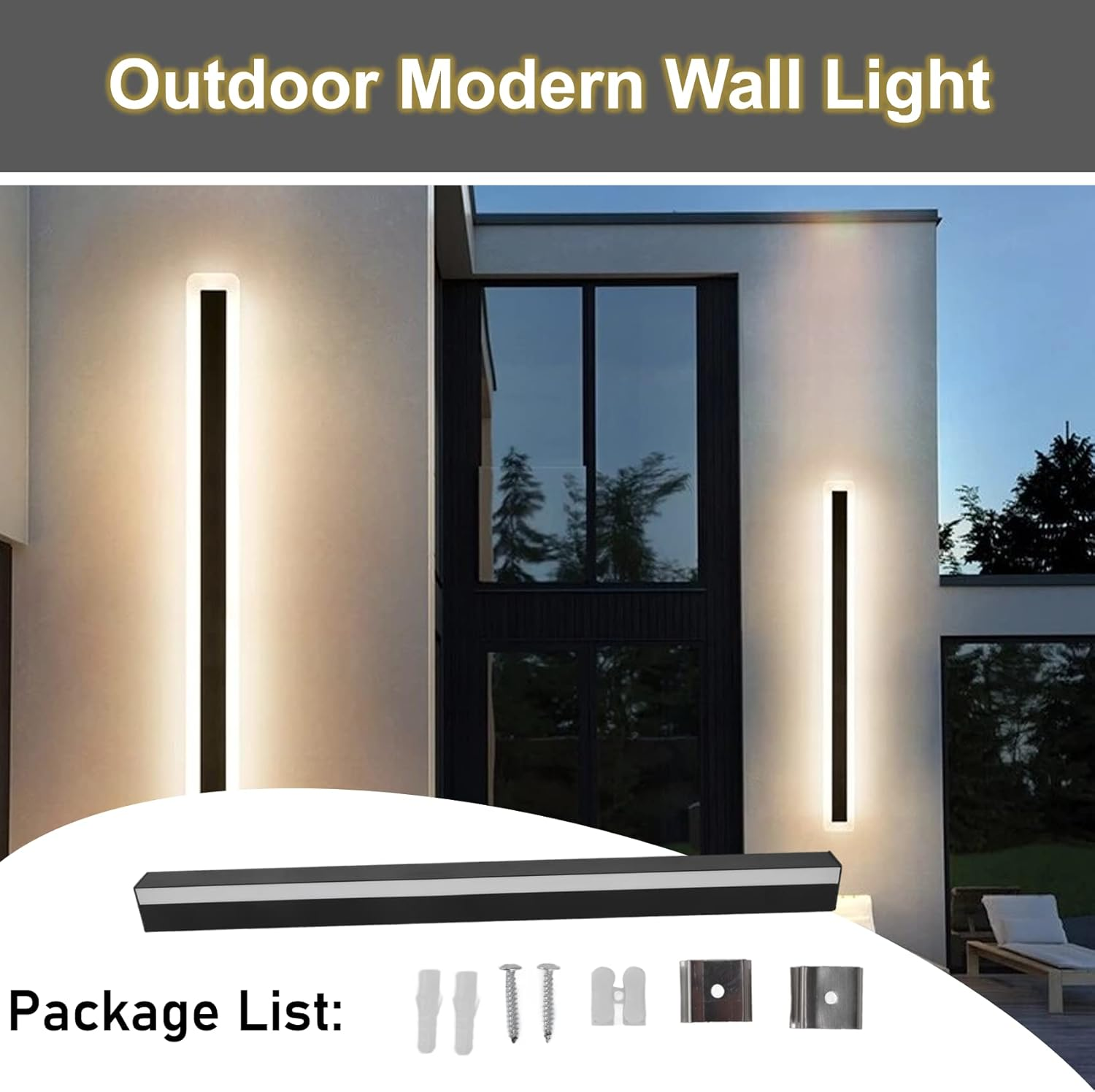 Closet Modern Wall Light, 3000K Warm White Long Strip Modern LED Wall Lighting Fixture Lamps, IP43 Waterproof Kitchen Night Wall Sconce for Wardrobe Hallway Garden Terrace Cabinet (60Cm) image number 1