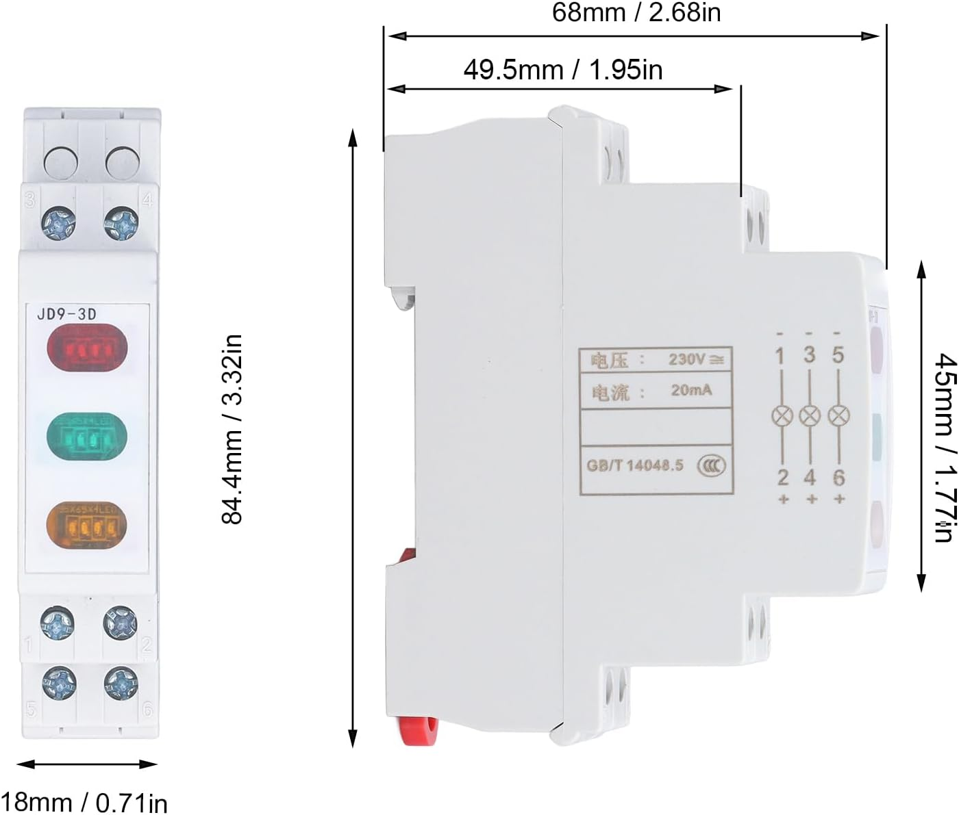 DIN Rail Indicator Light, Compact Red Yellow Green LED Indicator Lamp with Energy Efficient, Easy Installation, LED Indicator Light image number 5