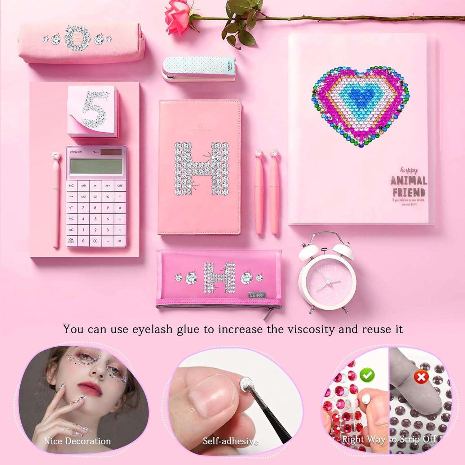 Hunken 1792 Pcs Gem Stickers Jewels for Crafts, Self-Adhesive Rhinestone Stickers, Acrylic Bling round Gems for Face Makeup, Nail Art & Festival Decorations (4 Sheets, 3/4/5/6 MM, Multicolor) image number 6