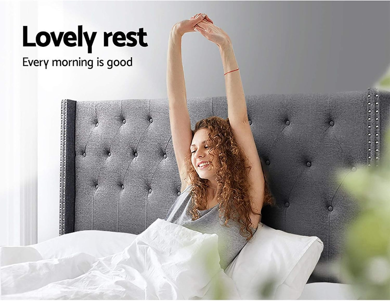 Artiss King Bed Headboard Headboards Wingback Tufted Beds Head Frame Base Upholstered with Grey Faux Linen Fabric Foam Wood, 196Cm X 120Cm X 15Cm image number 1