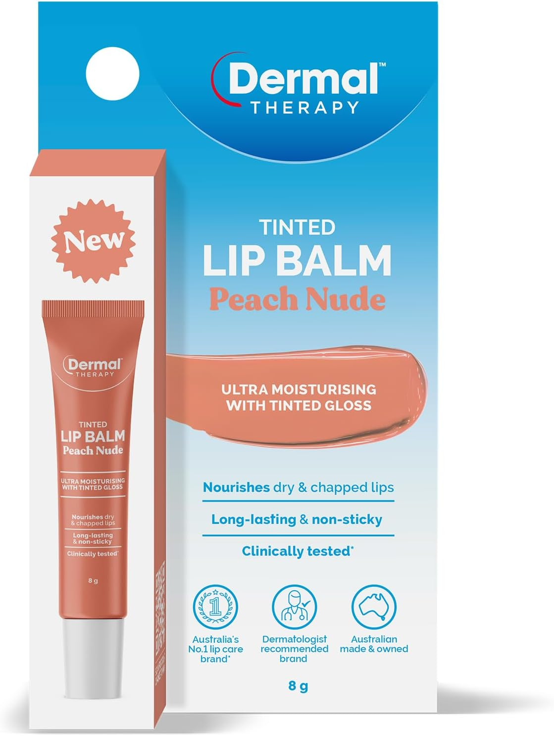 Dermal Therapy Tinted Lip Balm Peach Nude | Ultra Moisturising | 8G