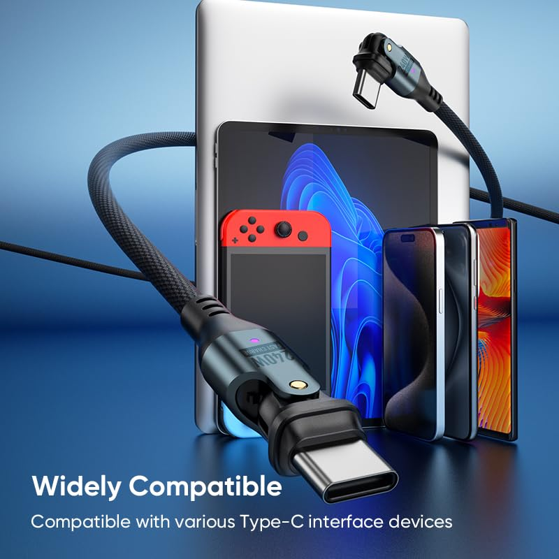 Magnilink Duo Pivot USBC to USB C Cable 2-Pack Dual Rotating 180 Degree Type C Charging Cord 240W PD Fast Charging - Great for Macbook, Ipad, Iphone, Galaxy, Steamdeck, and More image number 3