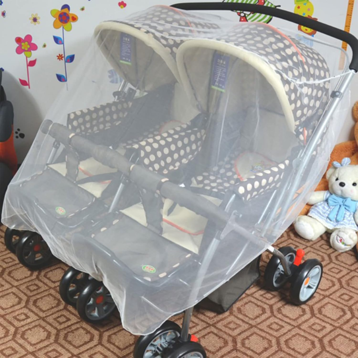 REDYY Double Stroller Mosquito Net, Ultra-Fine Mesh, Elastic Closure, Tulle Material, Universal Size image number 3
