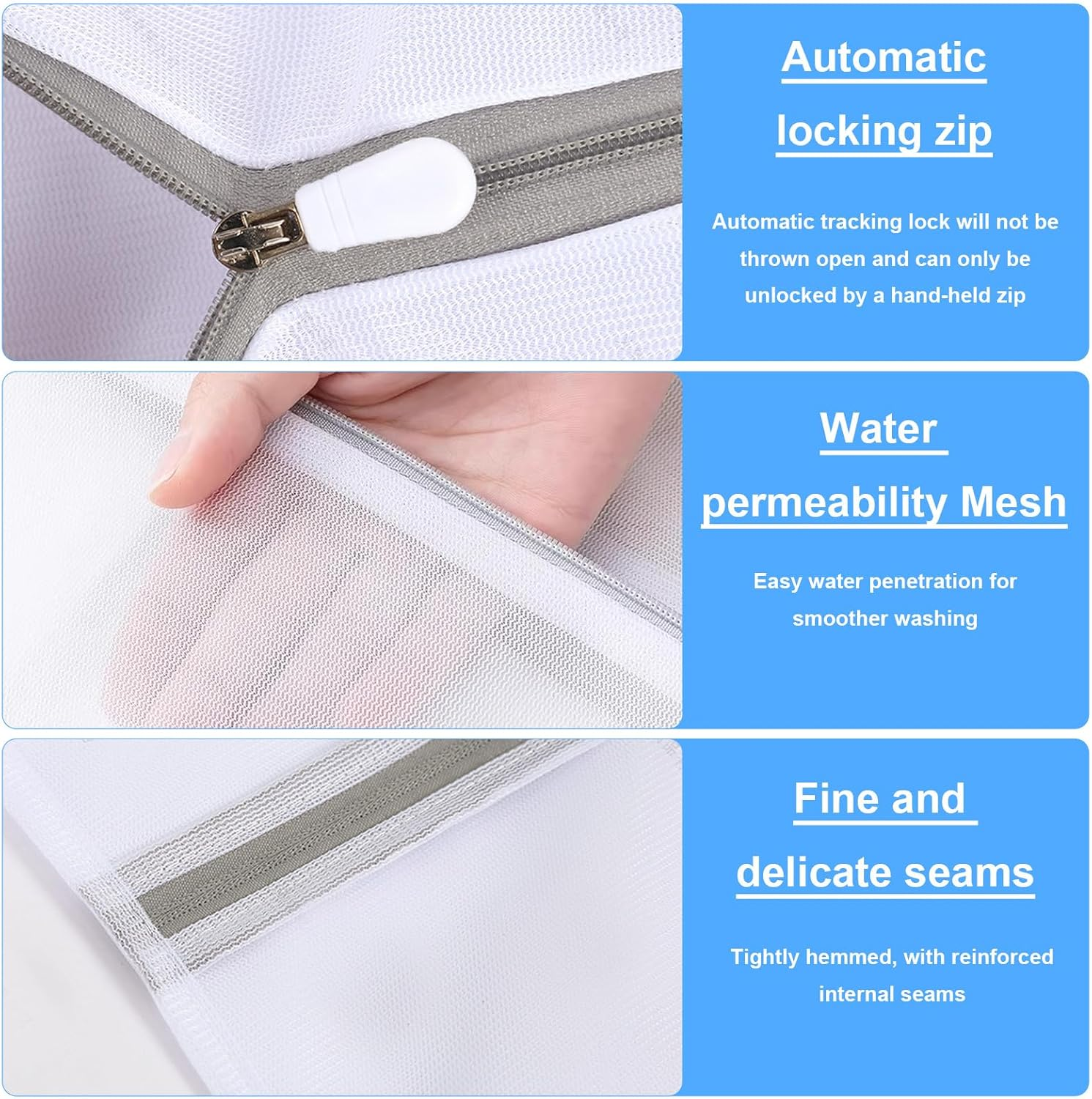 Travel Essentials - Premium Mesh Laundry Bags with Sturdy Zipper for Delicates, Durable Washing Machine Bags, 2 Large, 2 Medium, 2 Small - Protect Bras, Lingerie & Delicate Fabrics(6 Pack)