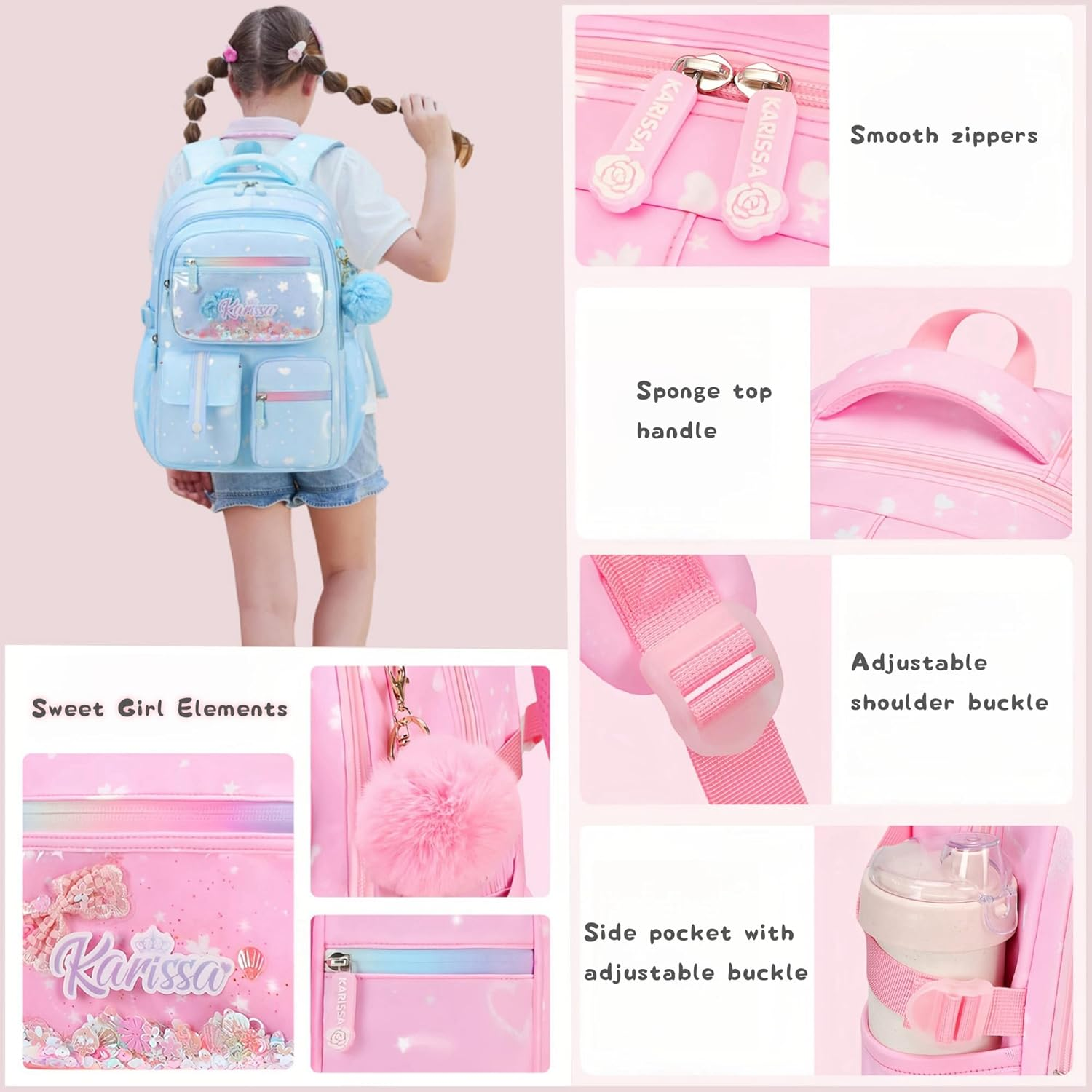 2Pcs Kawaii Girls Backpacks Capacity Elementary School Bags Bookbags image number 6