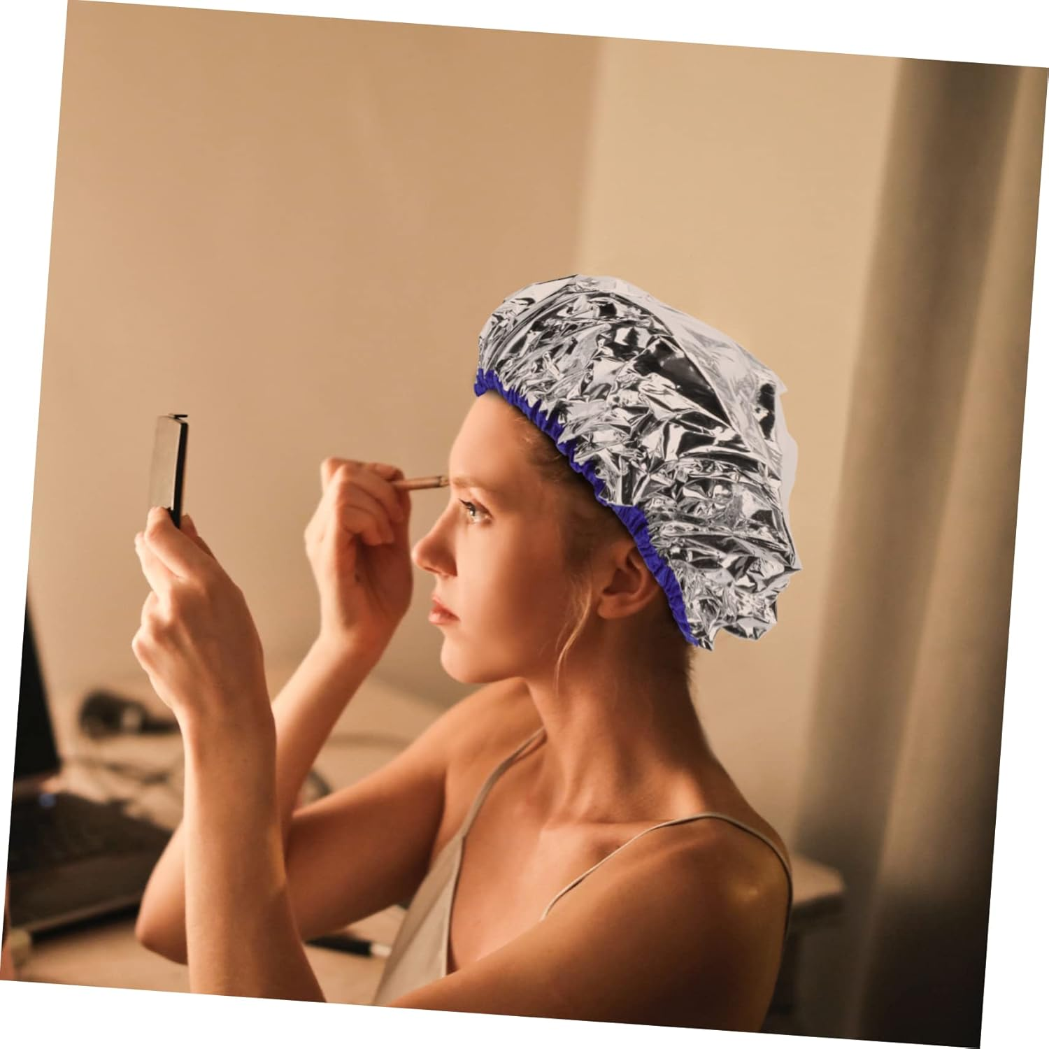 Hair Treatment Cap Silver Thermal Self-Heating Aluminum Foil Scalp Protection for Home Hair Care and Deep Conditioning image number 1